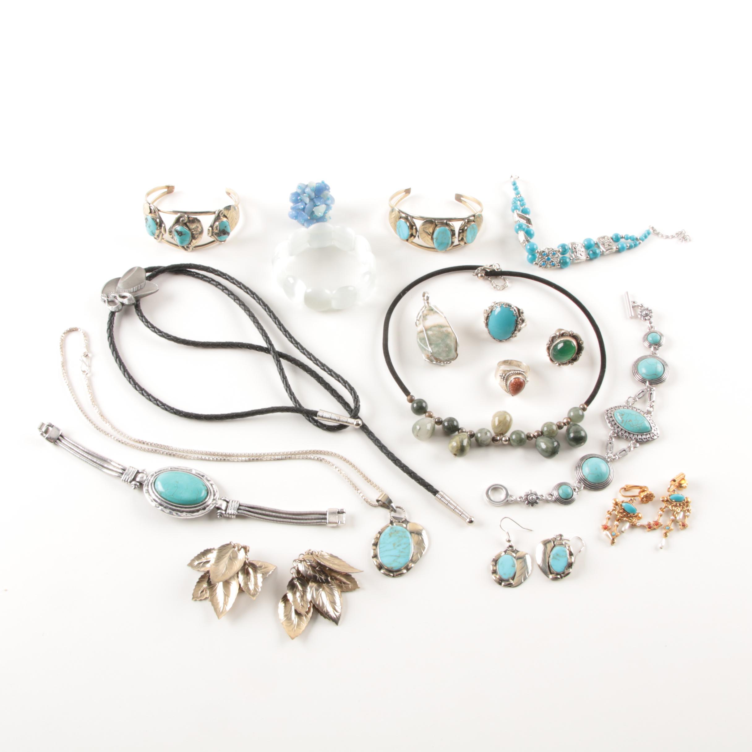 Silver Toned Jewelry Including Agate