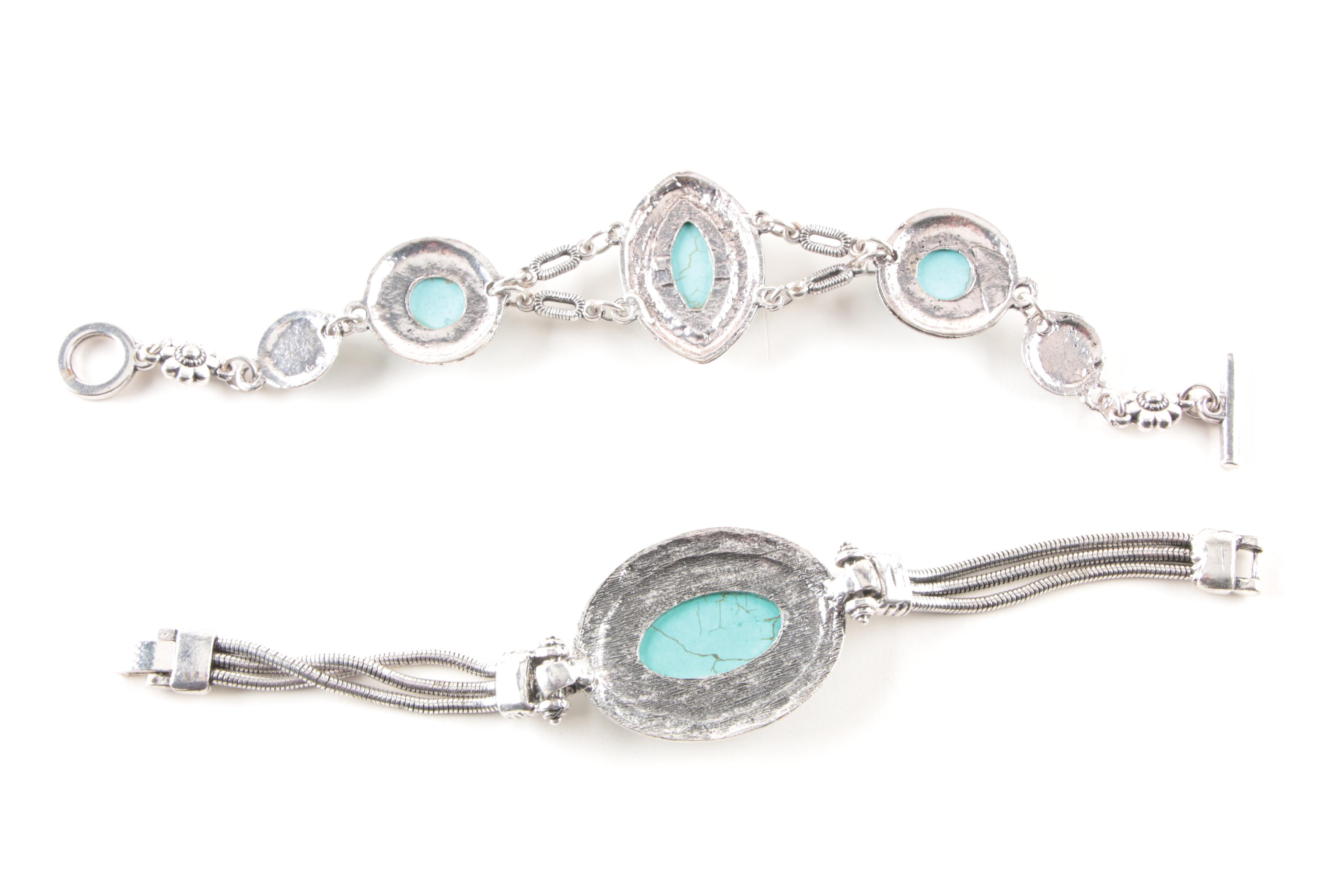 Silver Toned Jewelry Including Agate