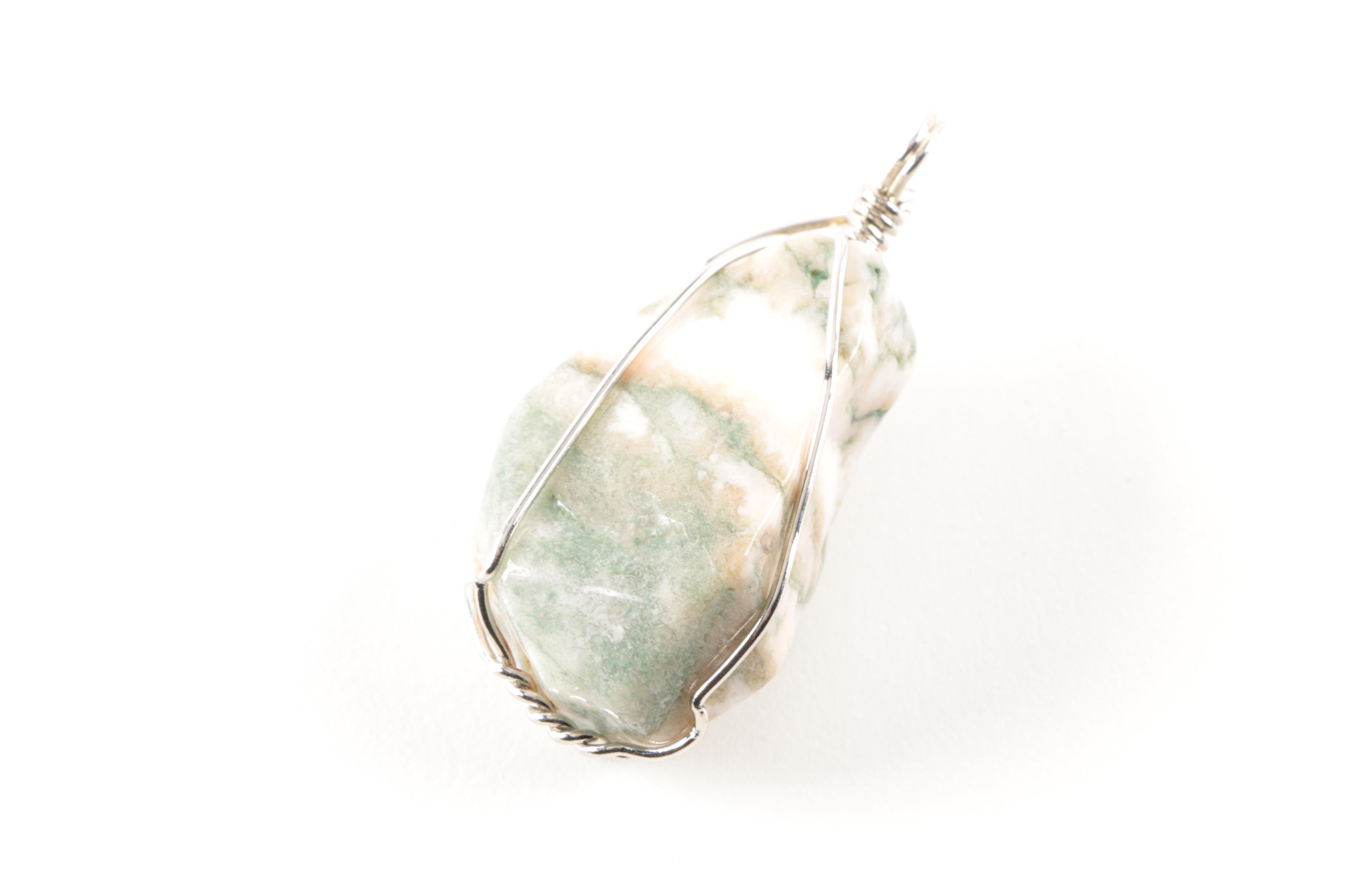 Silver Toned Jewelry Including Agate