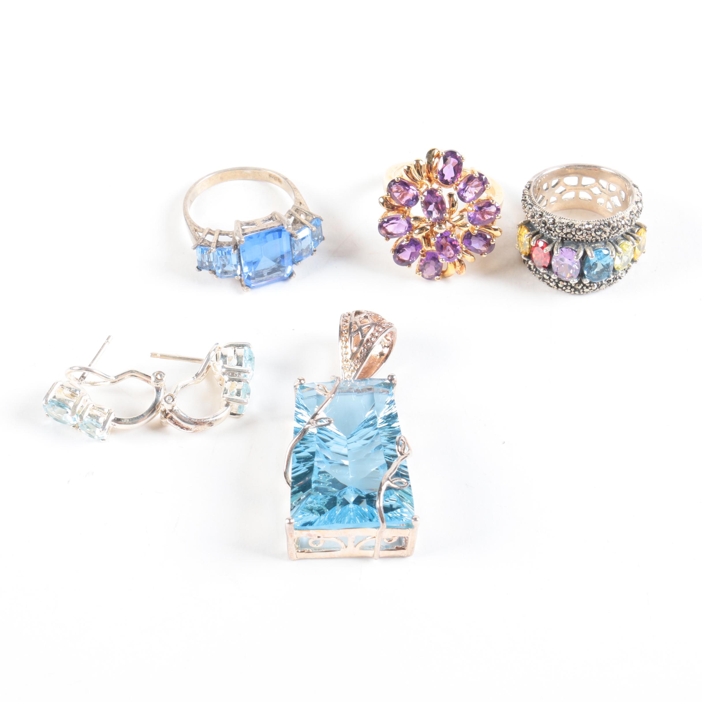 Sterling Silver Amethyst and Blue Topaz Jewelry Selection