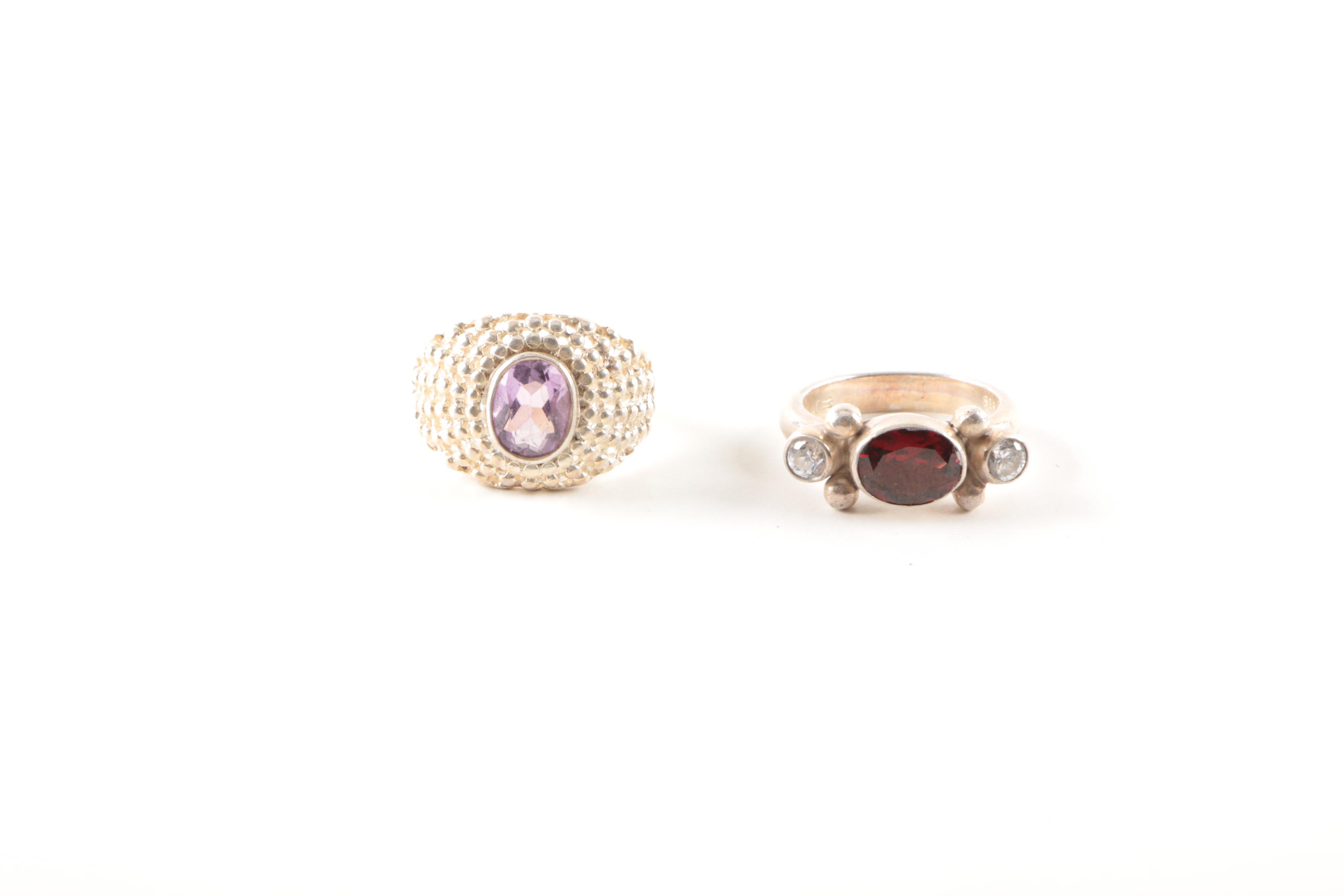 Sterling Silver Ring Selection Including Garnet