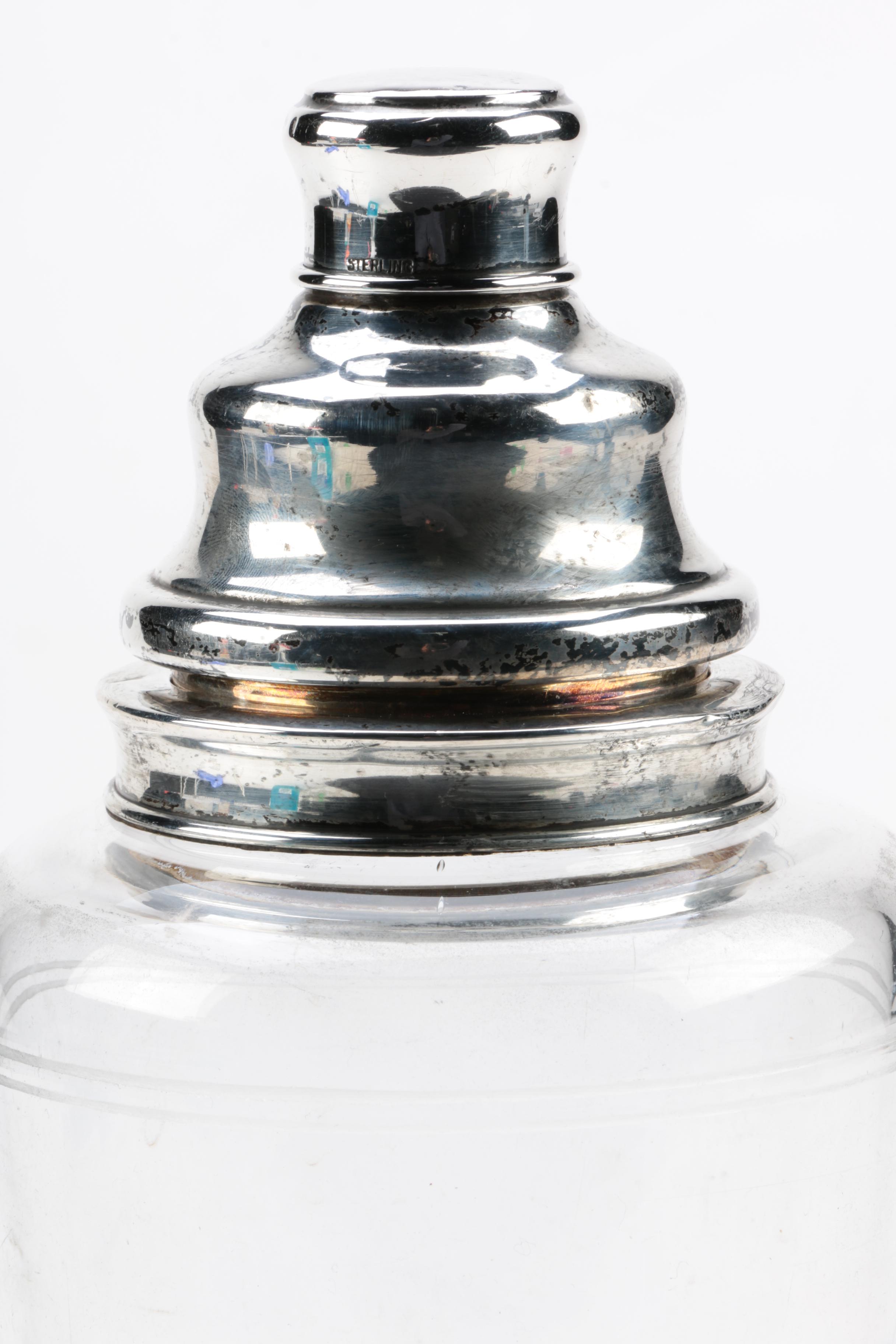 Vintage Hawkes Sterling and Glass Cocktail Shaker