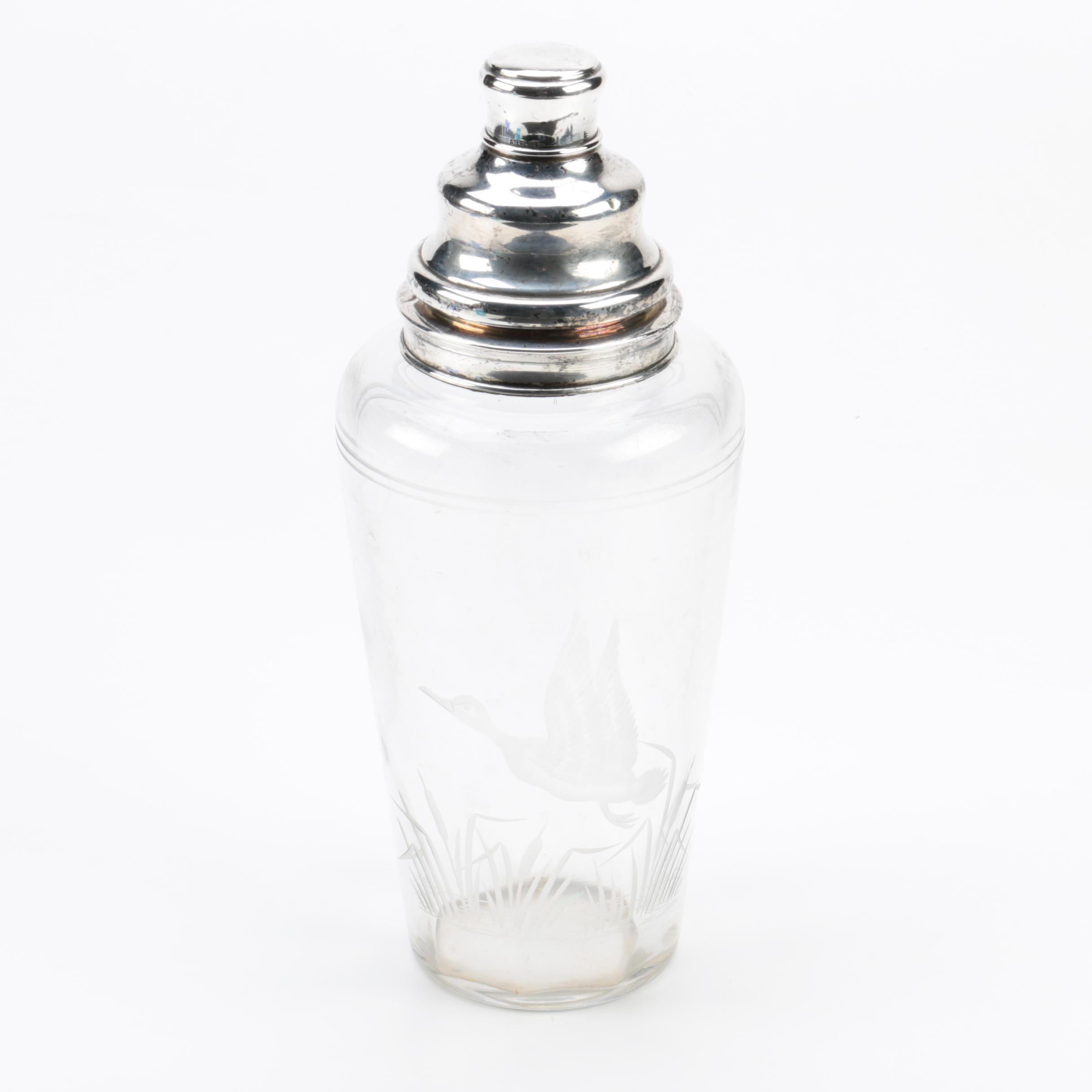 Vintage Hawkes Sterling and Glass Cocktail Shaker