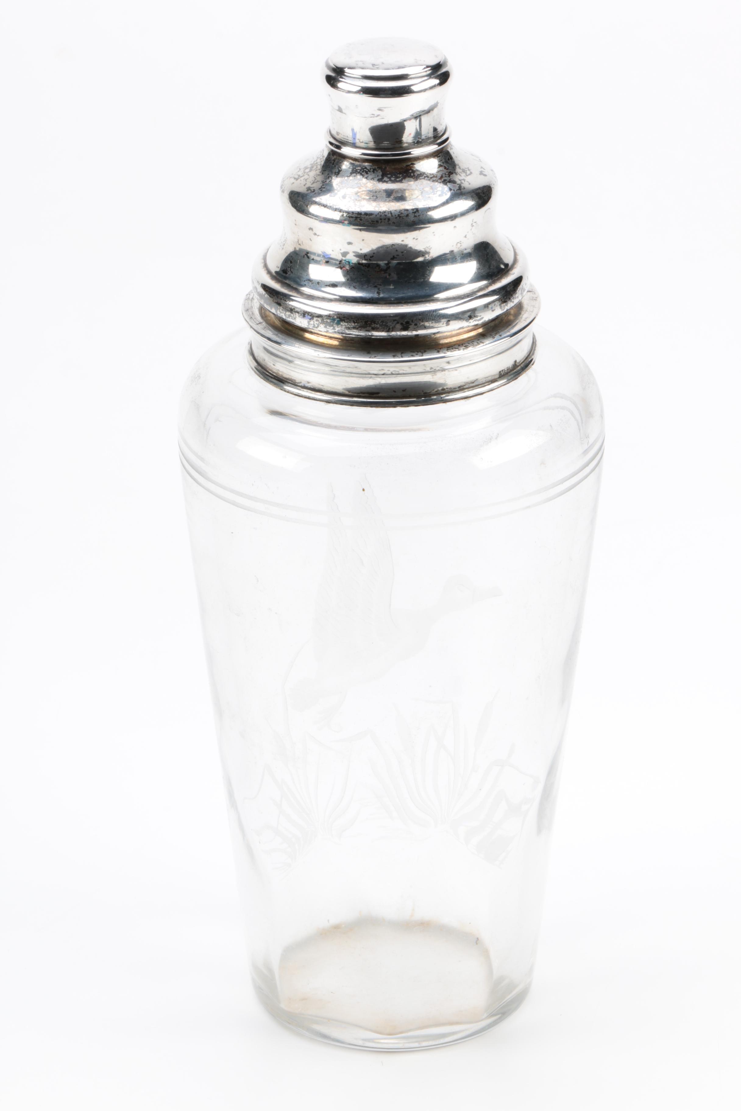 Vintage Hawkes Sterling and Glass Cocktail Shaker