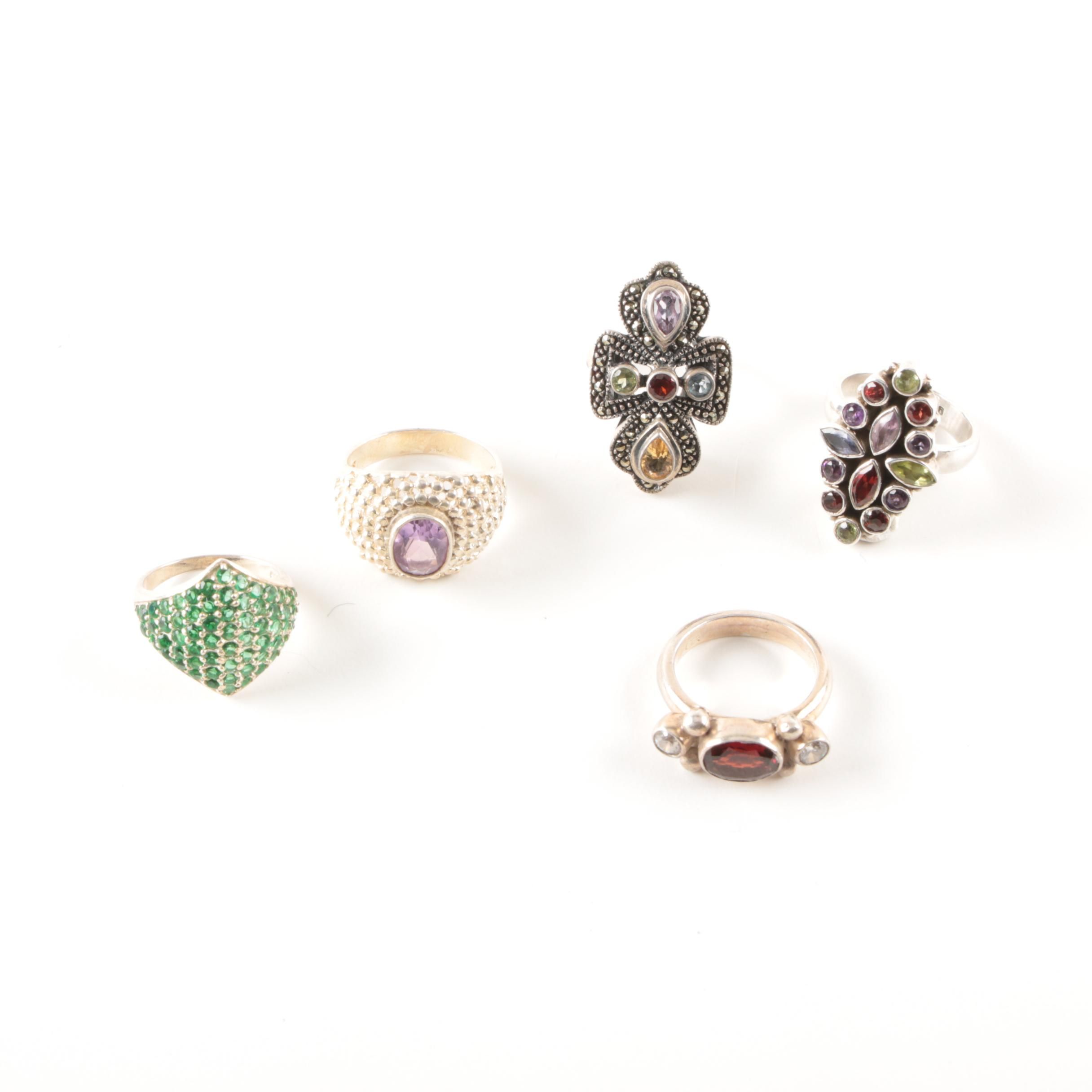 Sterling Silver Ring Selection Including Garnet