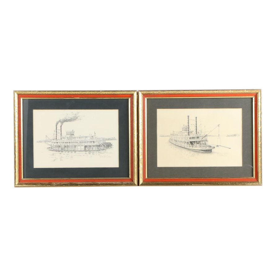 J. Franklin Brown Halftone Prints of Riverboats