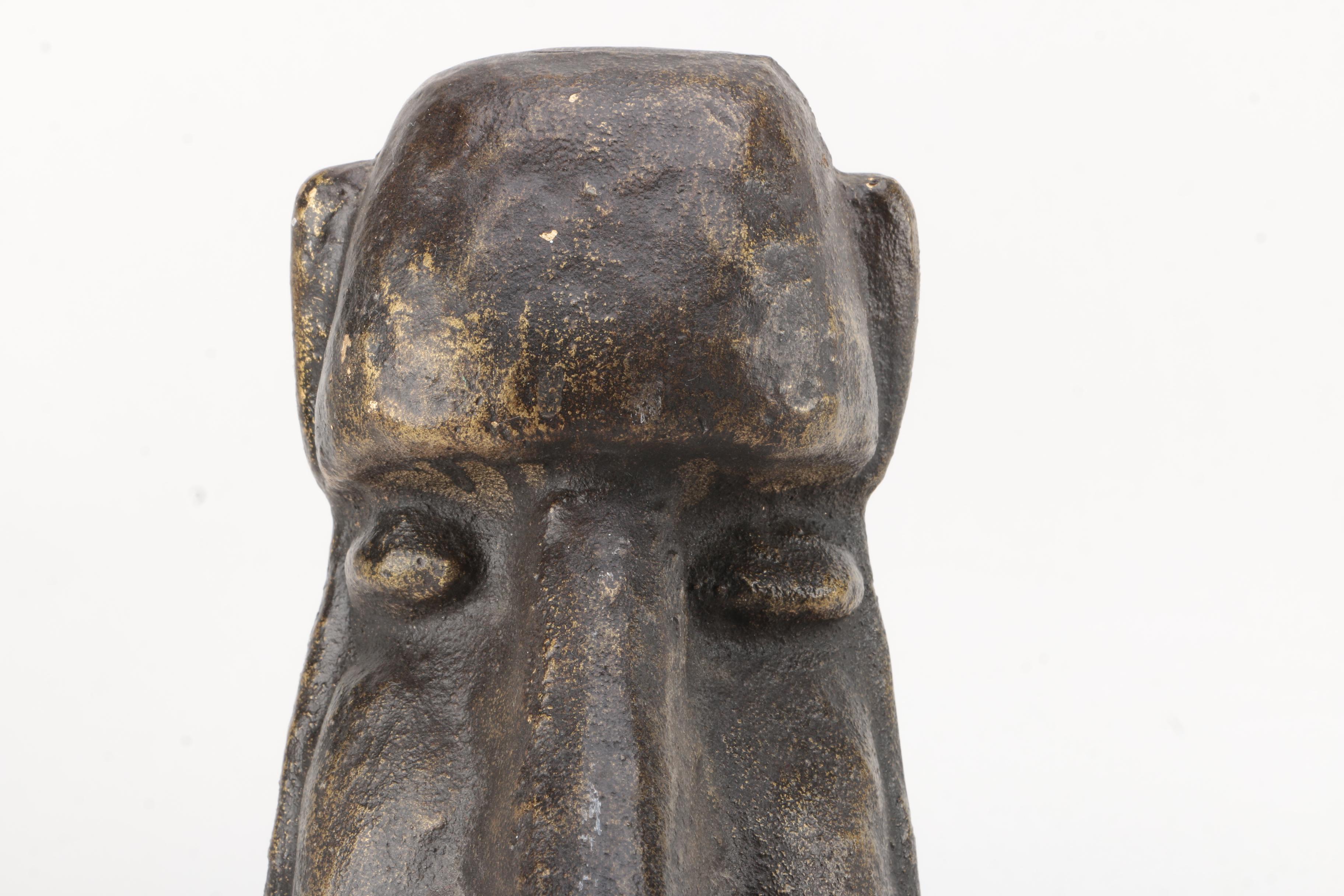 Vintage Cast Iron Moai-Themed Andirons