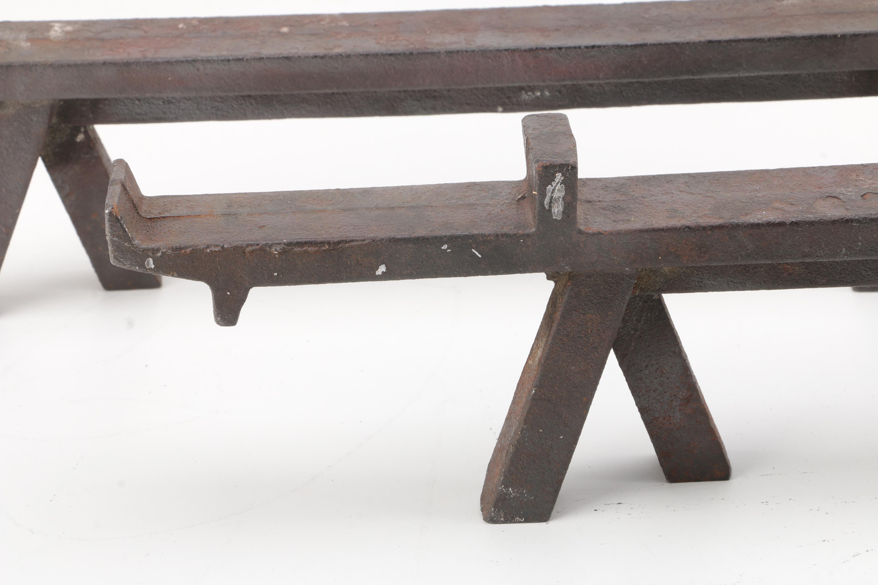 Vintage Cast Iron Moai-Themed Andirons