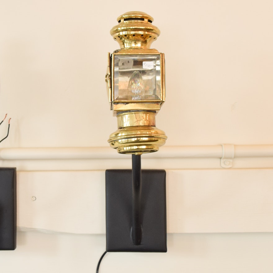 Converted Brass Carriage Lantern Wall Light