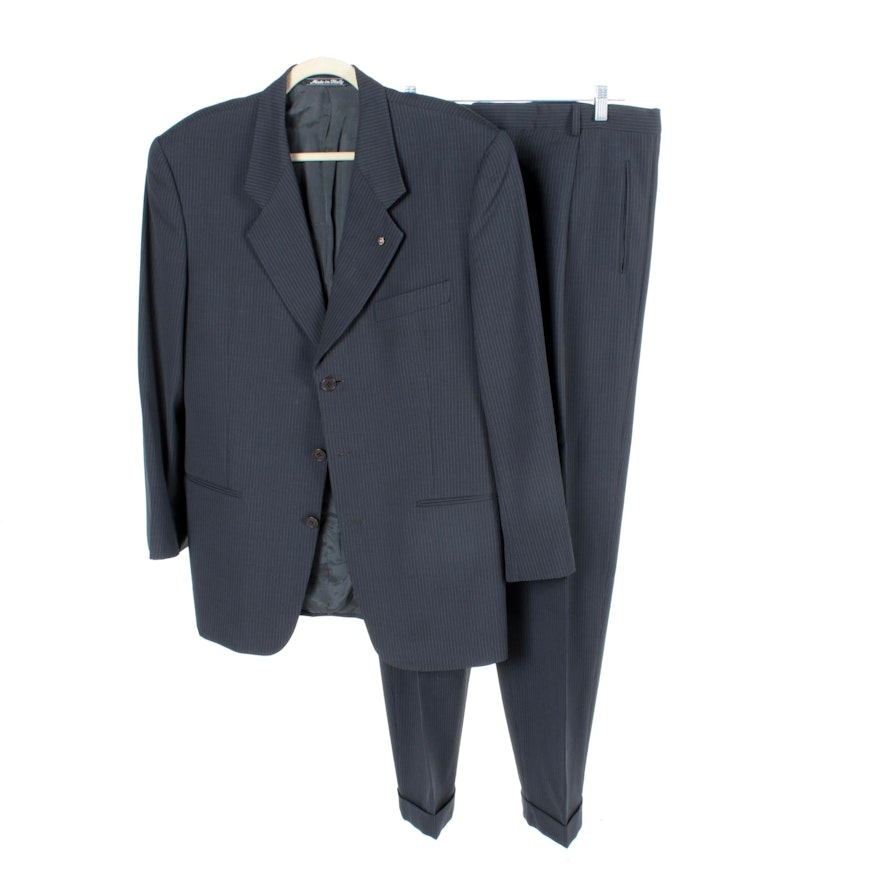 Men's Giorgio Armani Le Collezioni Wool and Silk Blend Grey Pinstripe Suit