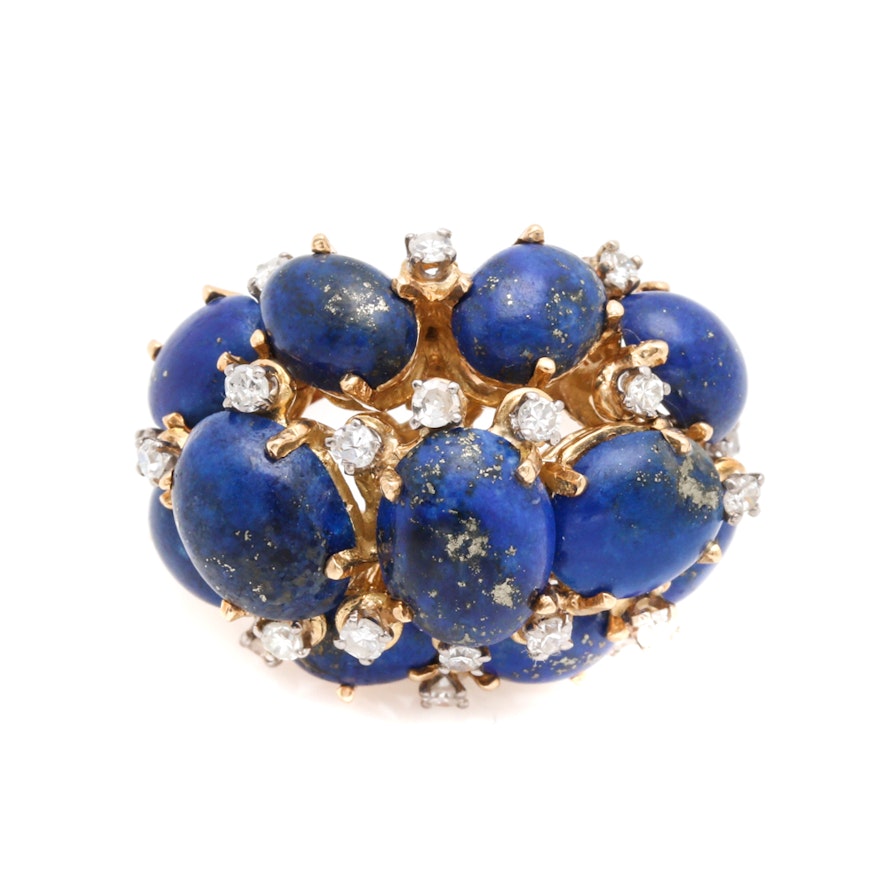 18K Yellow Gold Lapis Lazuli and Diamond Statement Ring