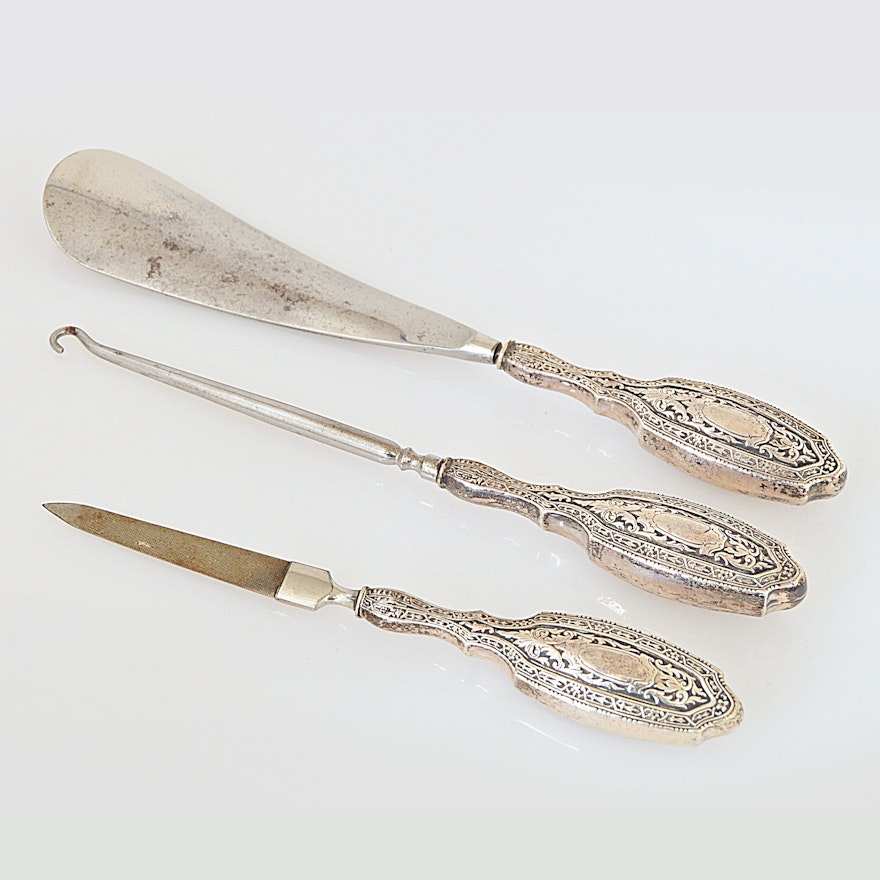 Antique Vanity Accessories with Sterling Silver Handles