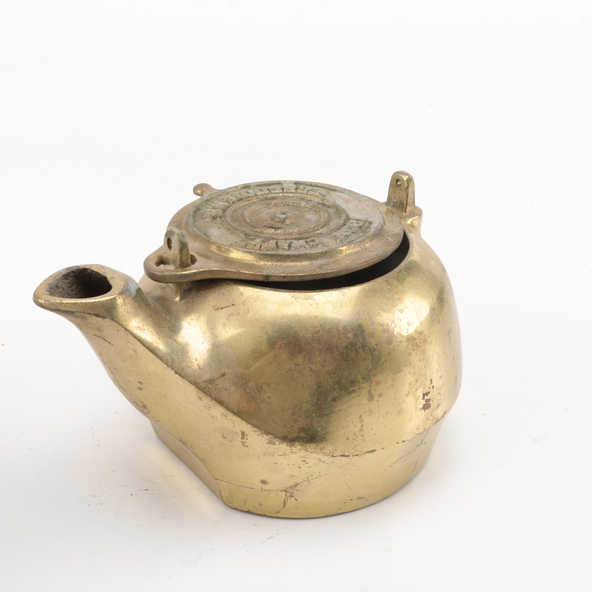 Vintage Iron Craft Brass Tea Kettle with Spittoon
