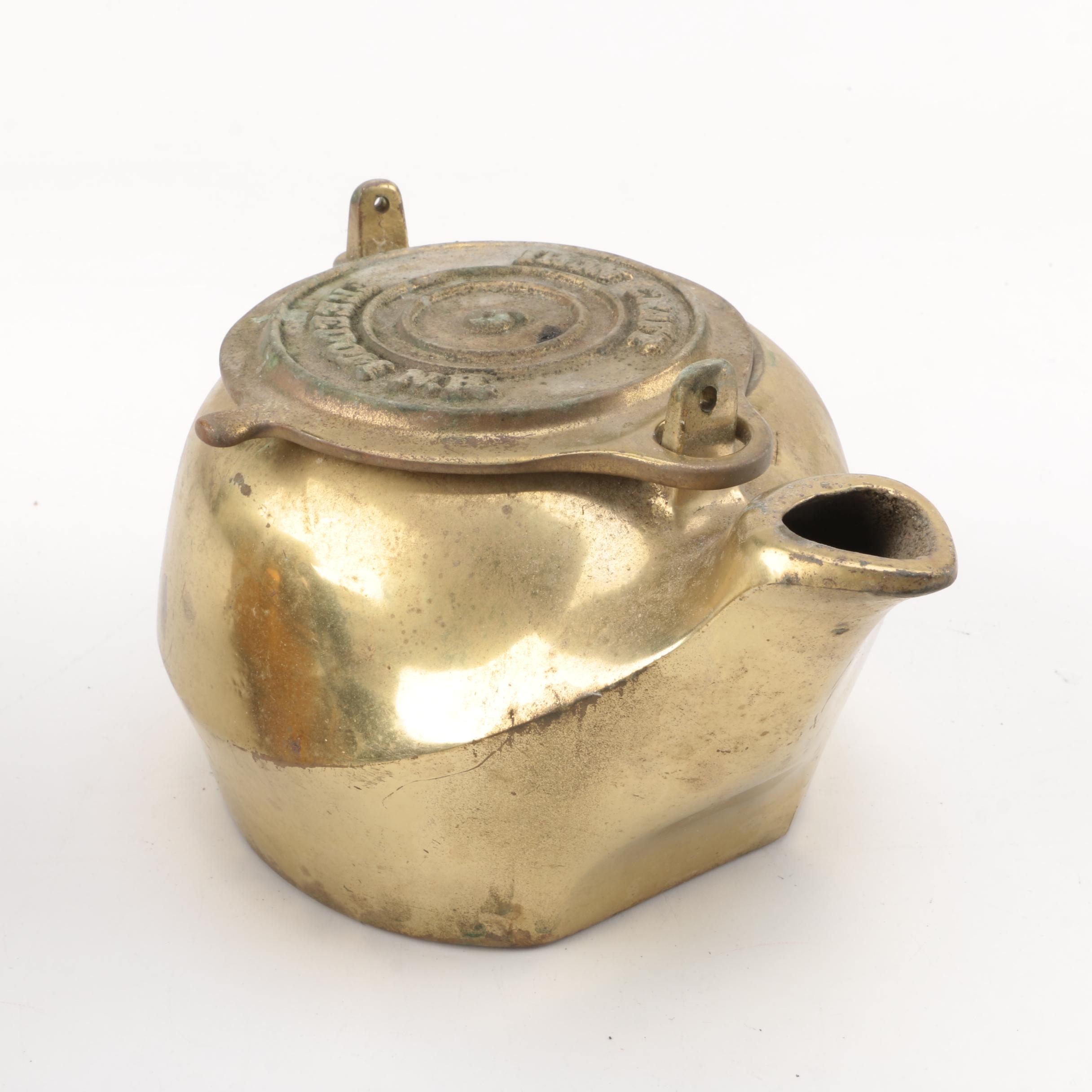 Vintage Iron Craft Brass Tea Kettle with Spittoon