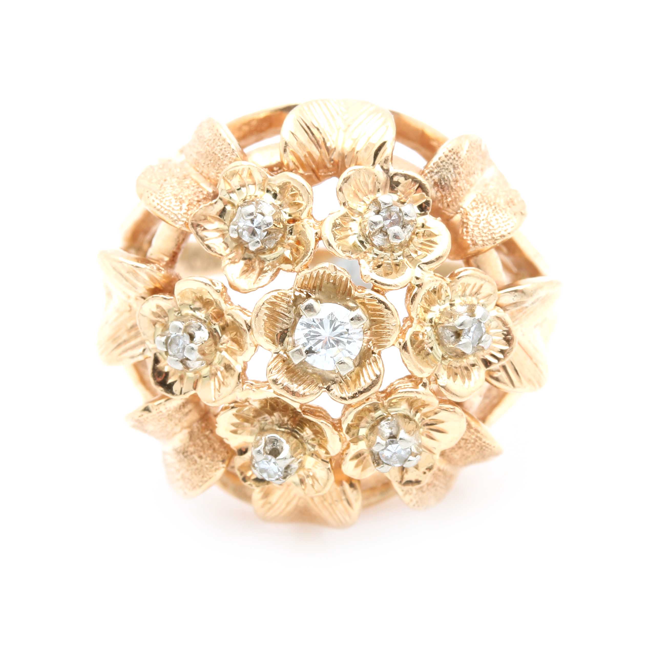 14K Yellow Gold Diamond Floral Motif Ring