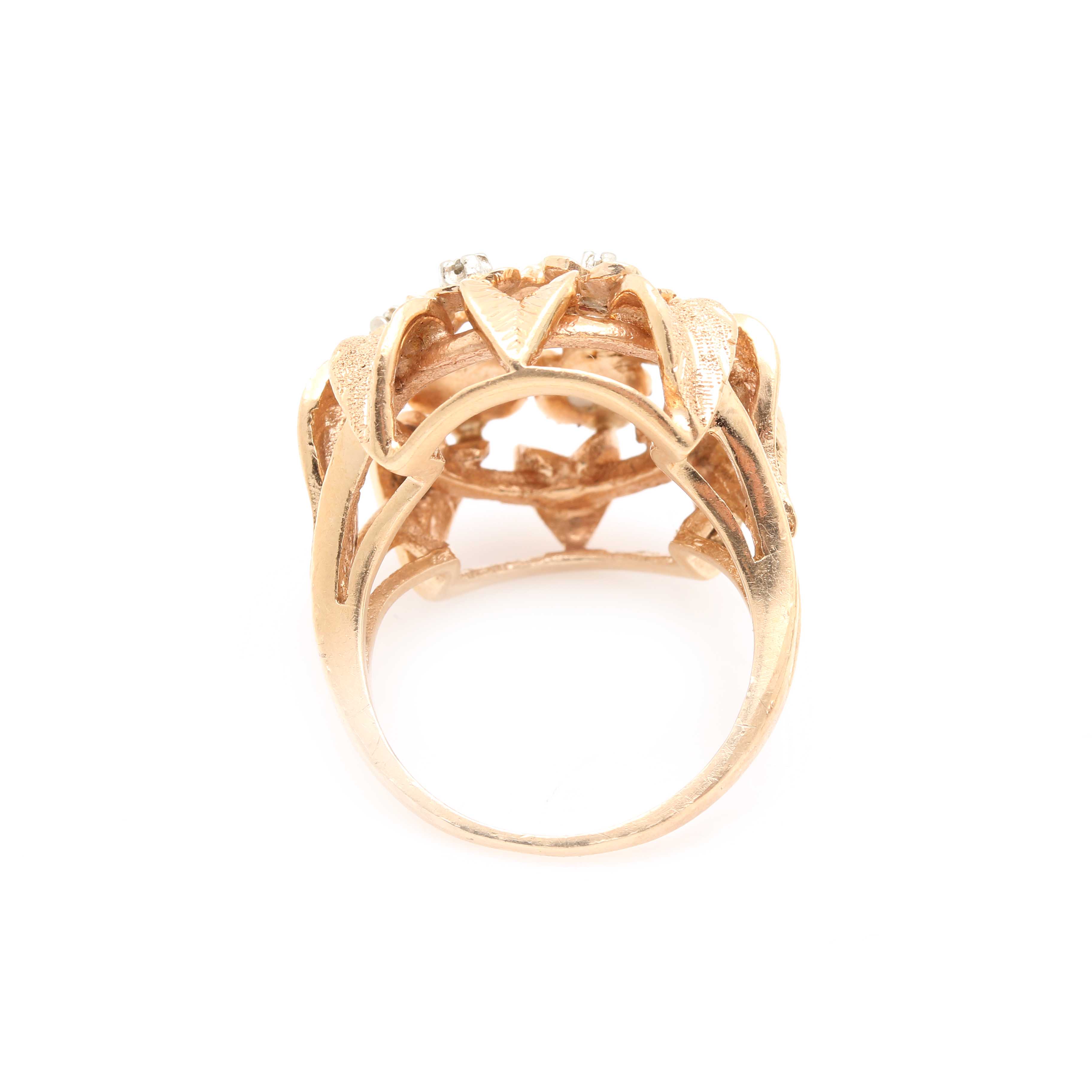 14K Yellow Gold Diamond Floral Motif Ring