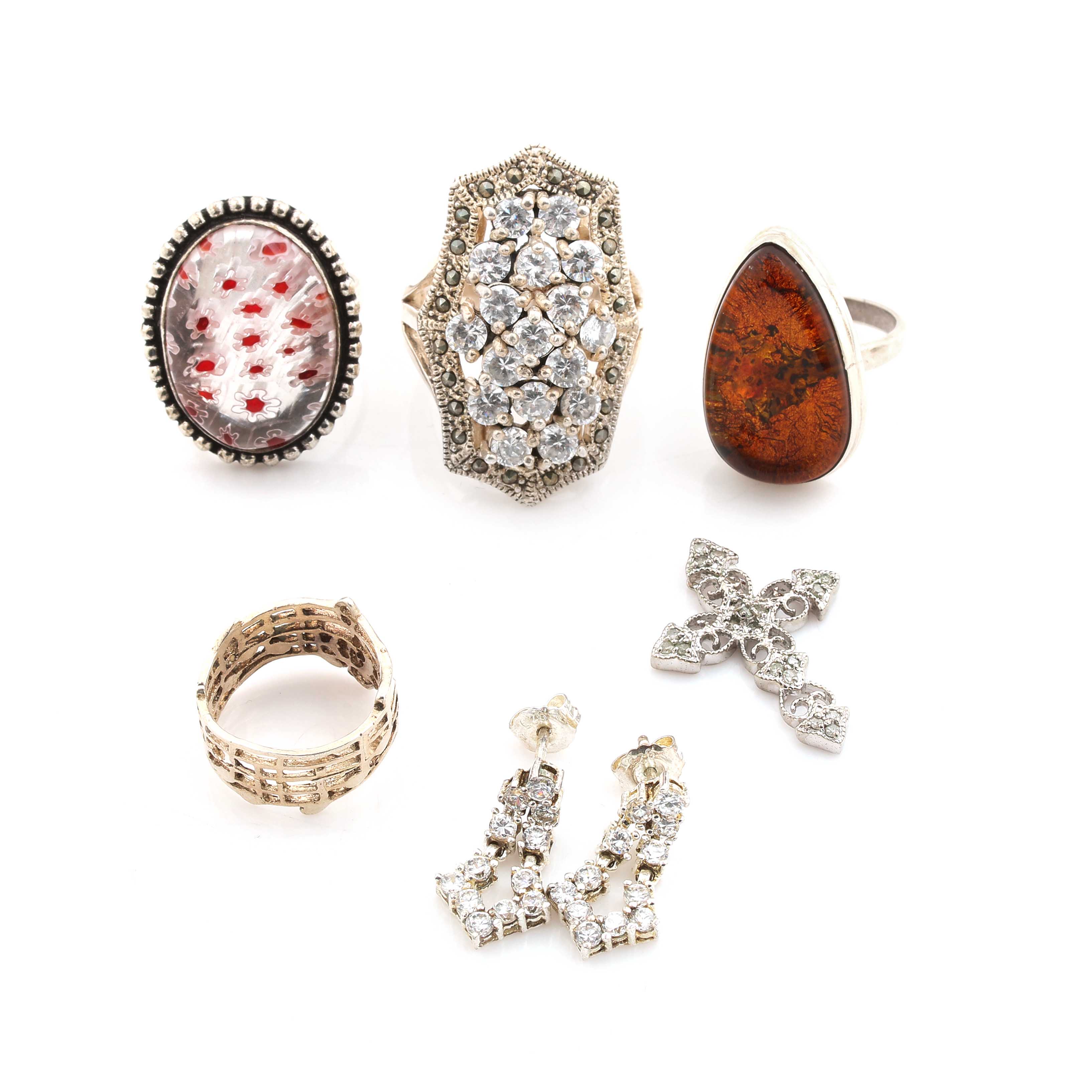 Sterling Silver Jewelry Selection Including Diamonds