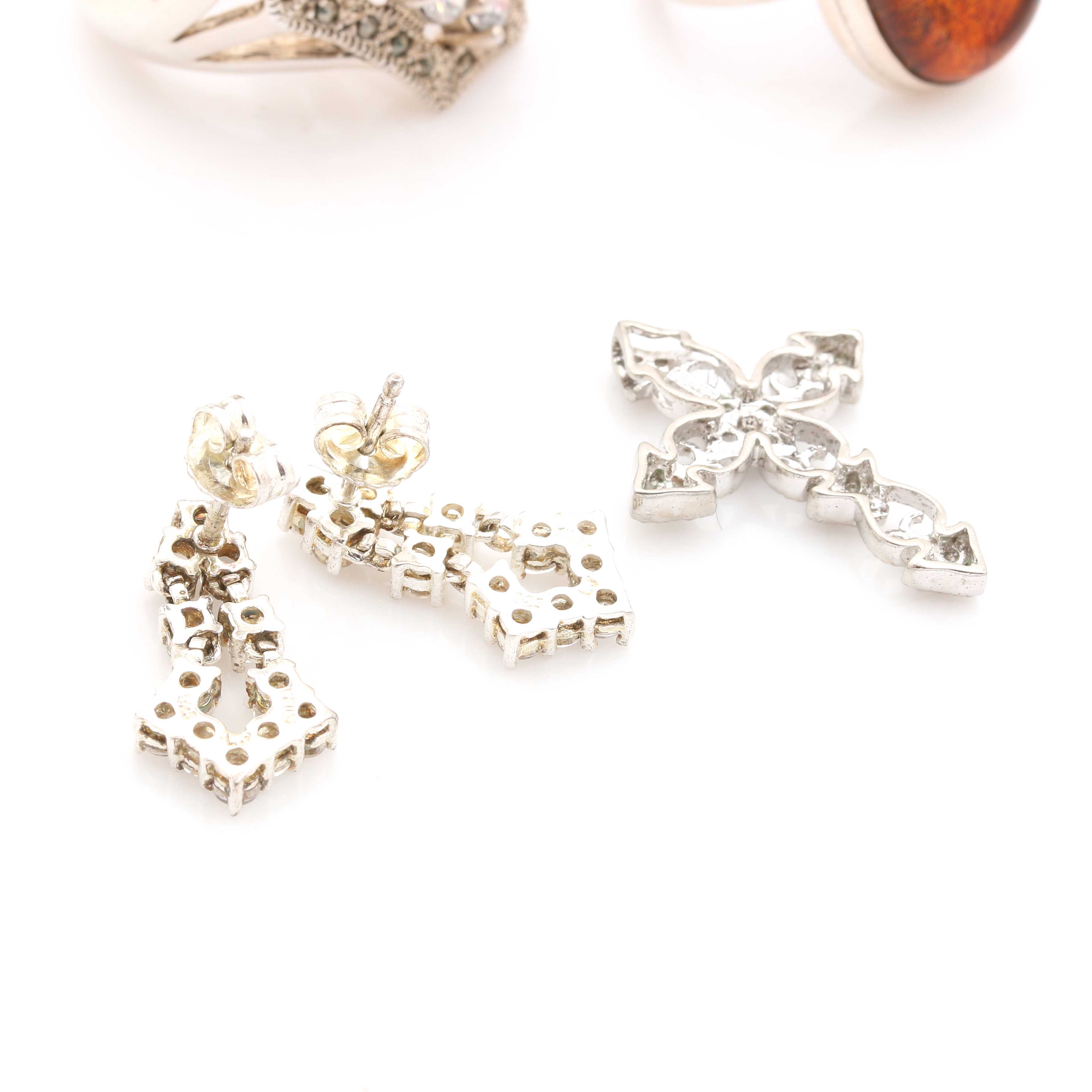 Sterling Silver Jewelry Selection Including Diamonds