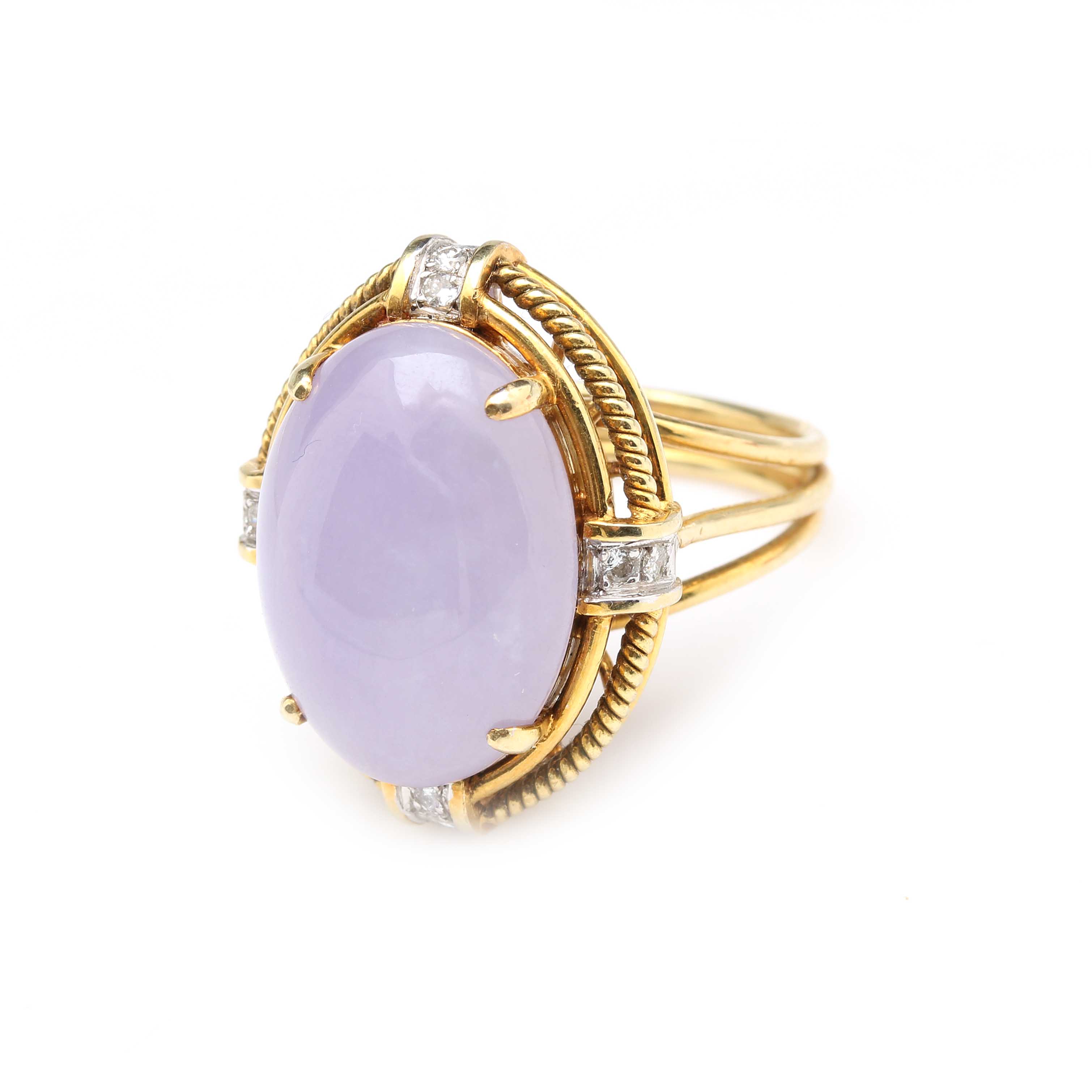 14K Yellow Gold Jadeite and Diamond Ring