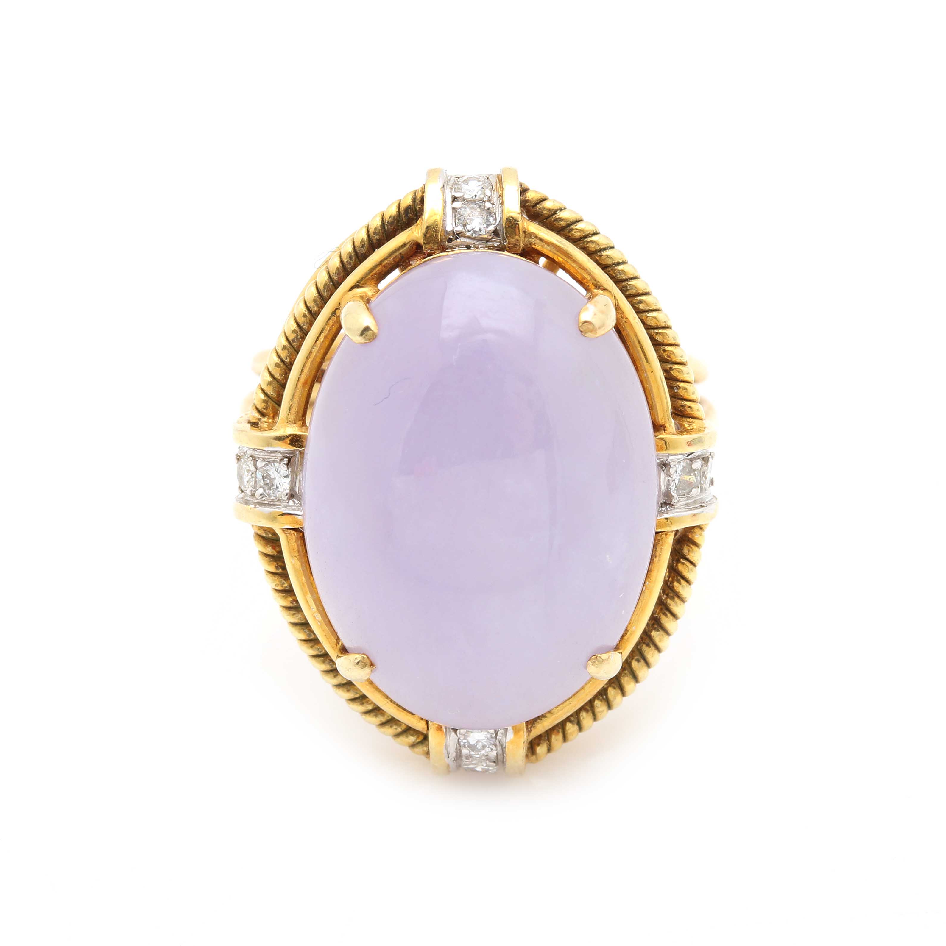 14K Yellow Gold Jadeite and Diamond Ring