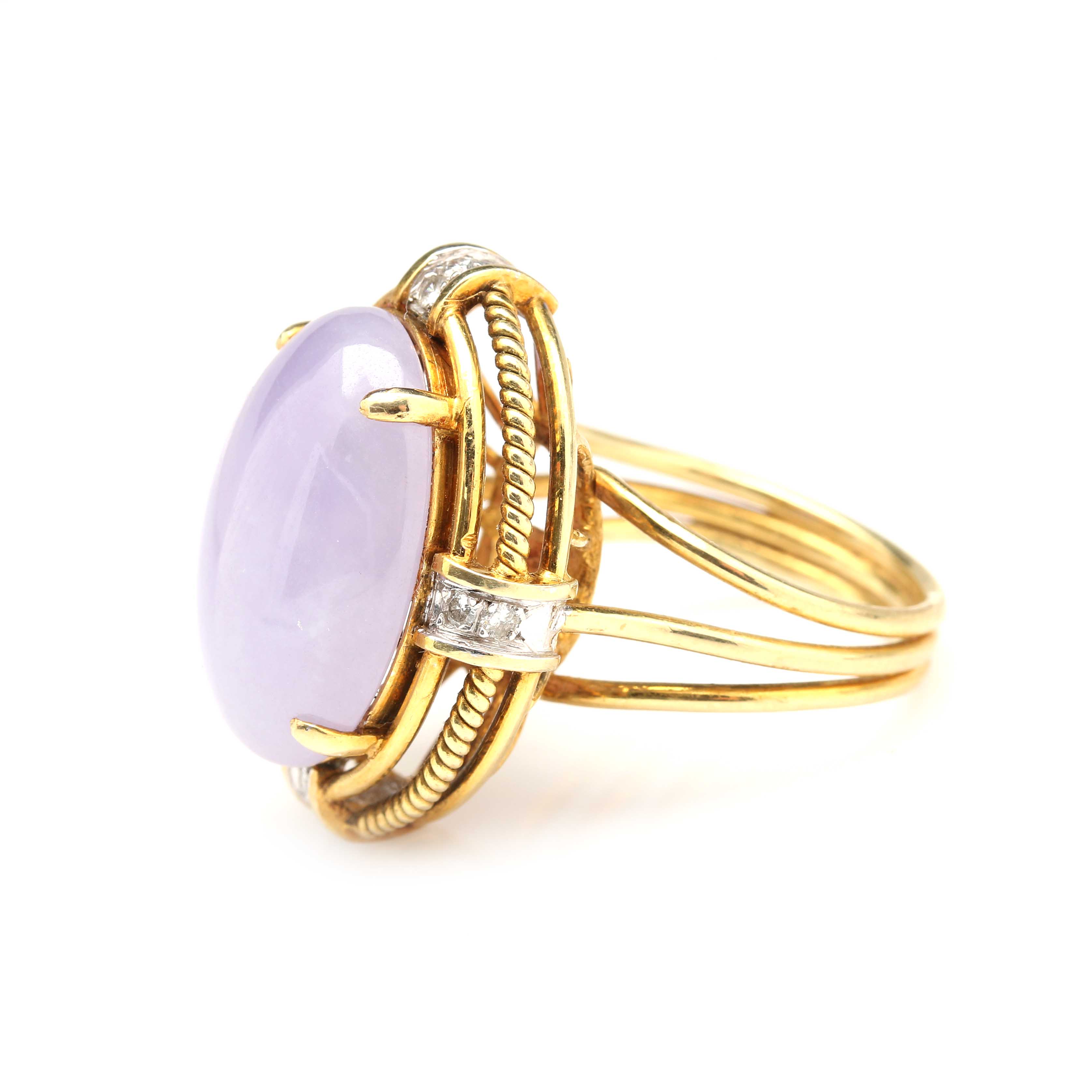14K Yellow Gold Jadeite and Diamond Ring