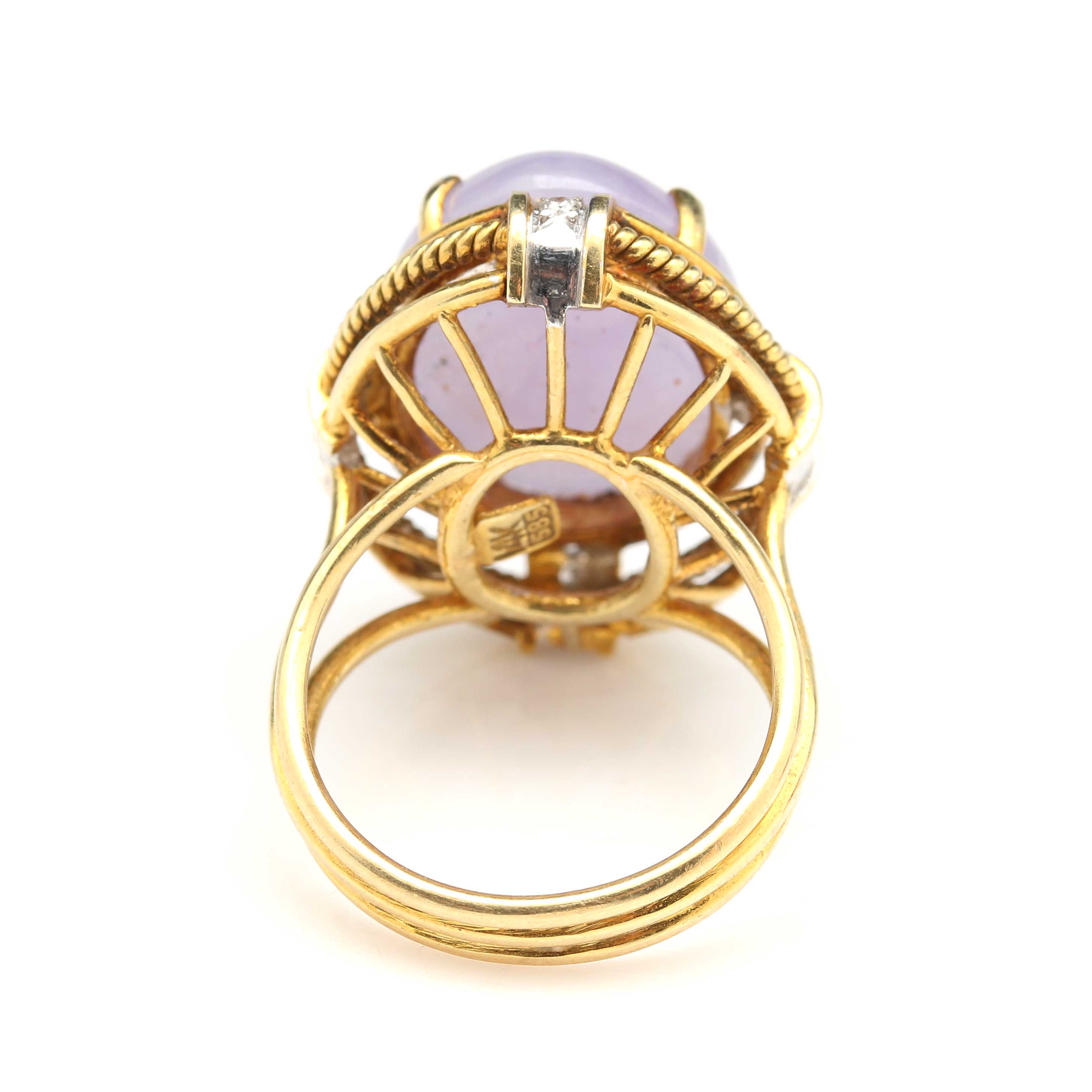 14K Yellow Gold Jadeite and Diamond Ring