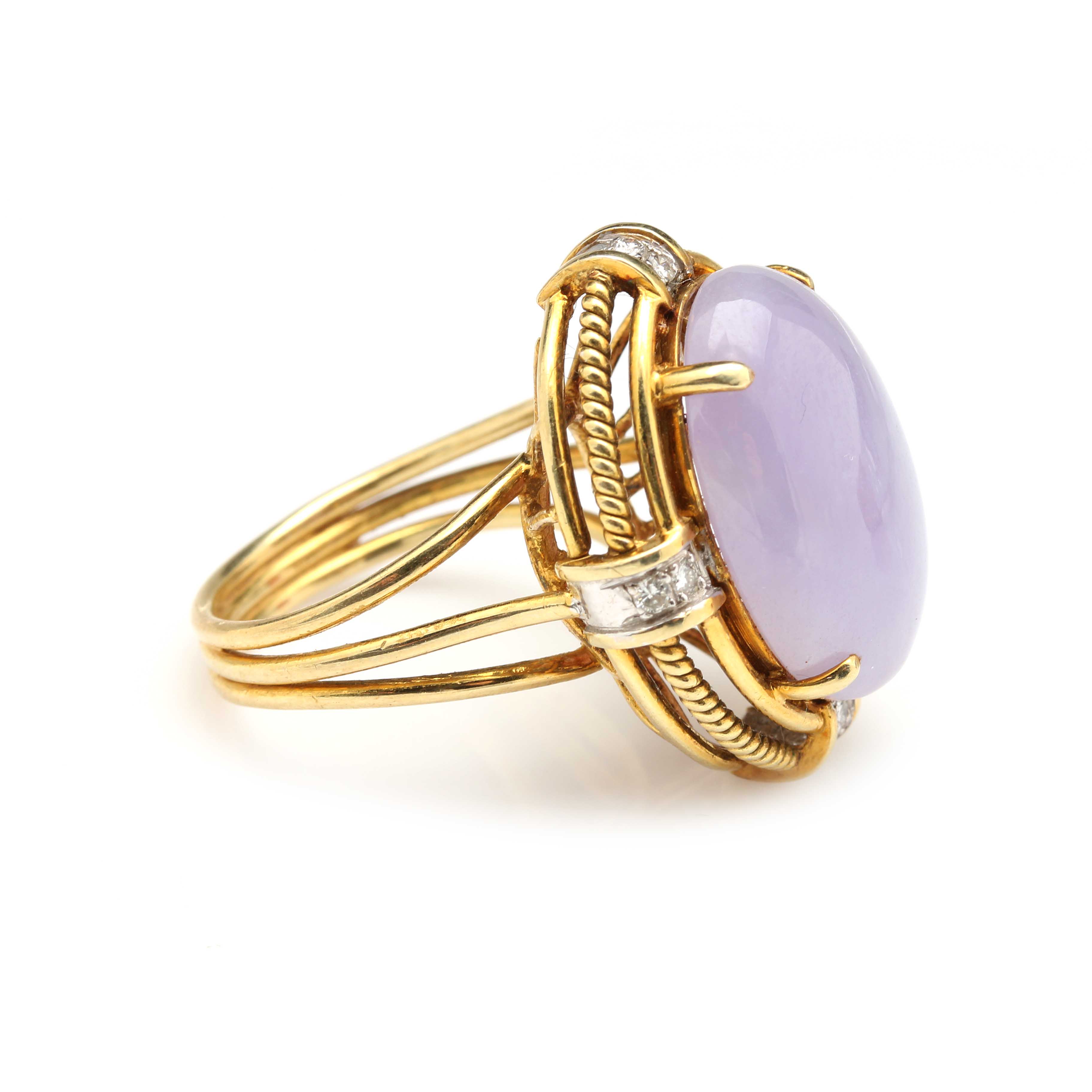 14K Yellow Gold Jadeite and Diamond Ring