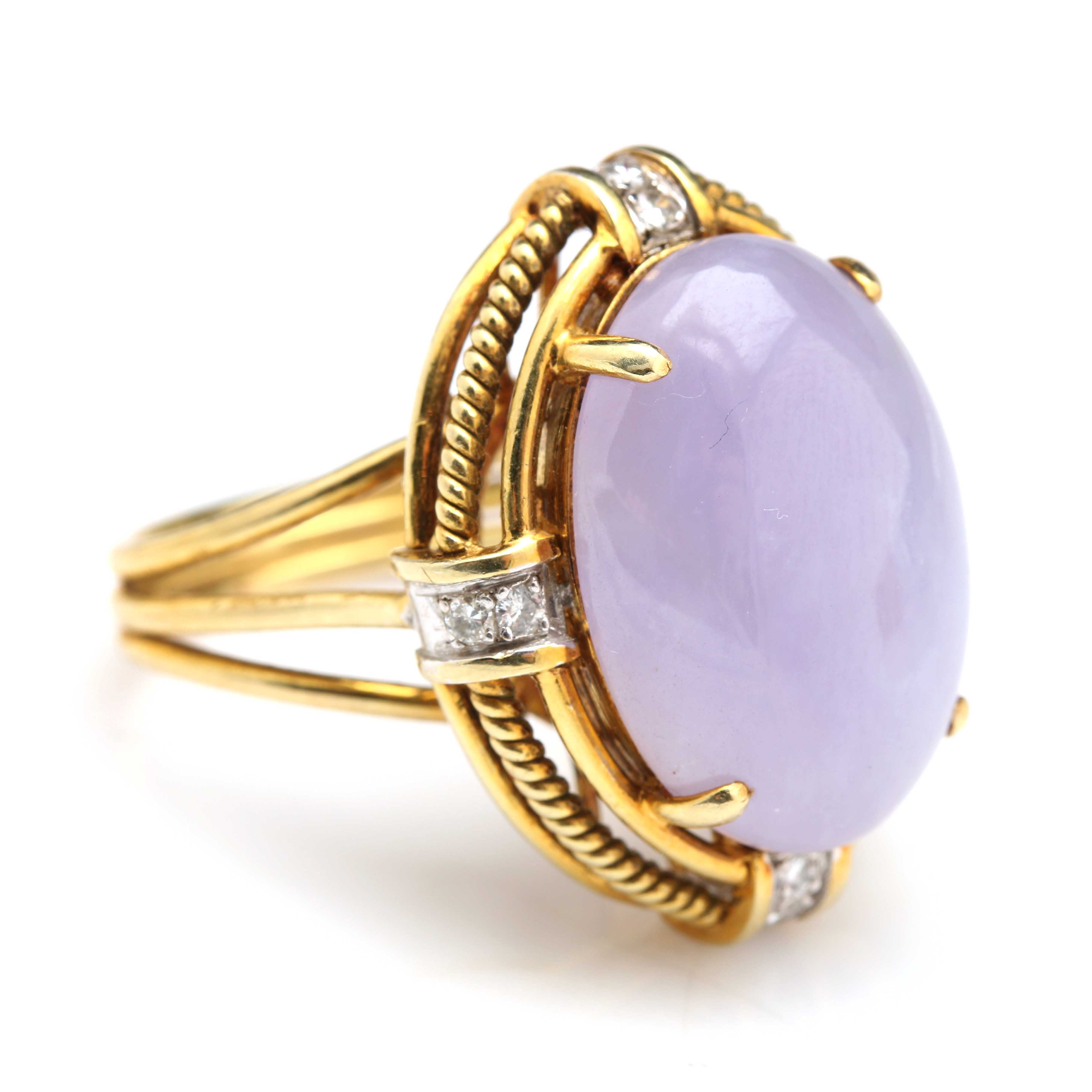 14K Yellow Gold Jadeite and Diamond Ring