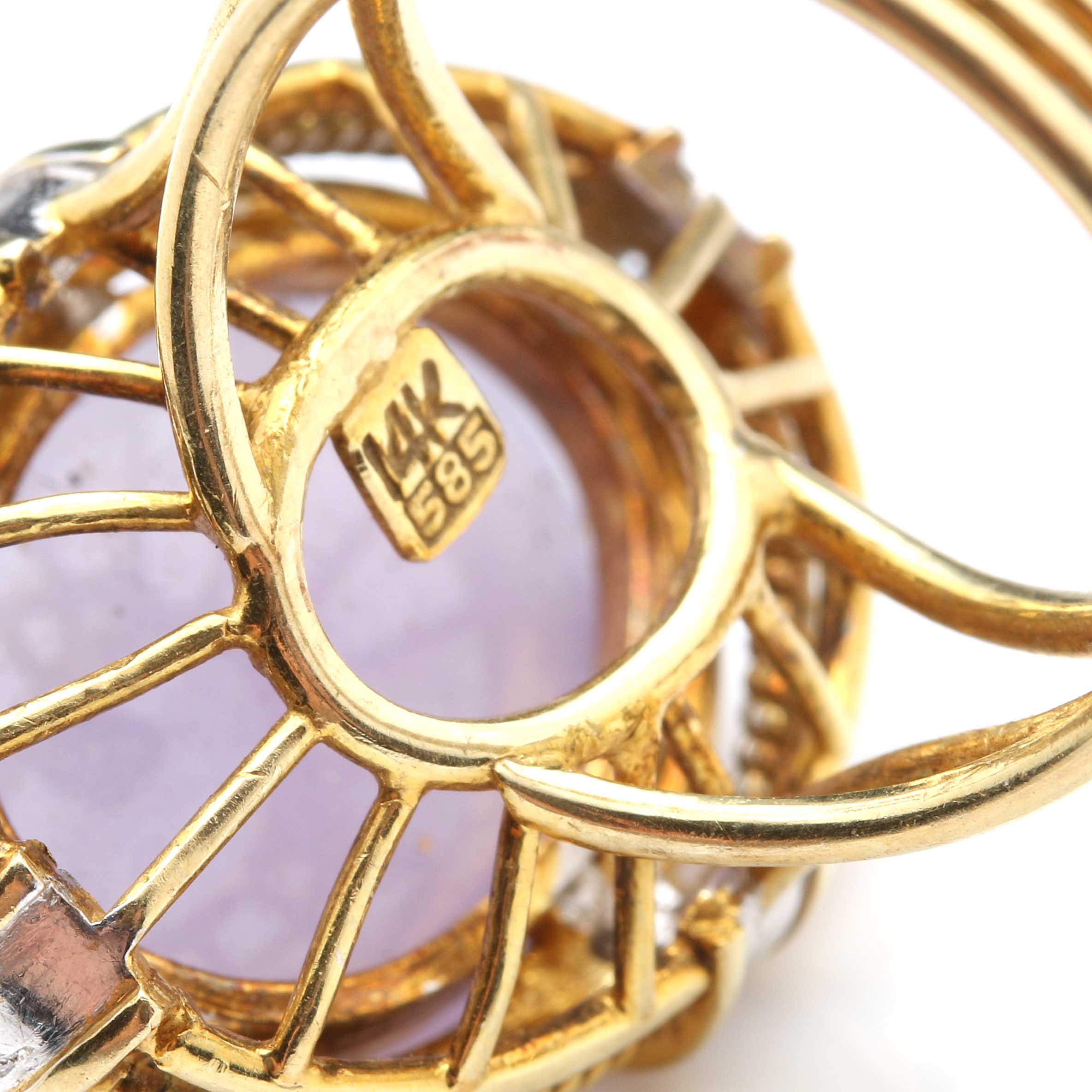 14K Yellow Gold Jadeite and Diamond Ring