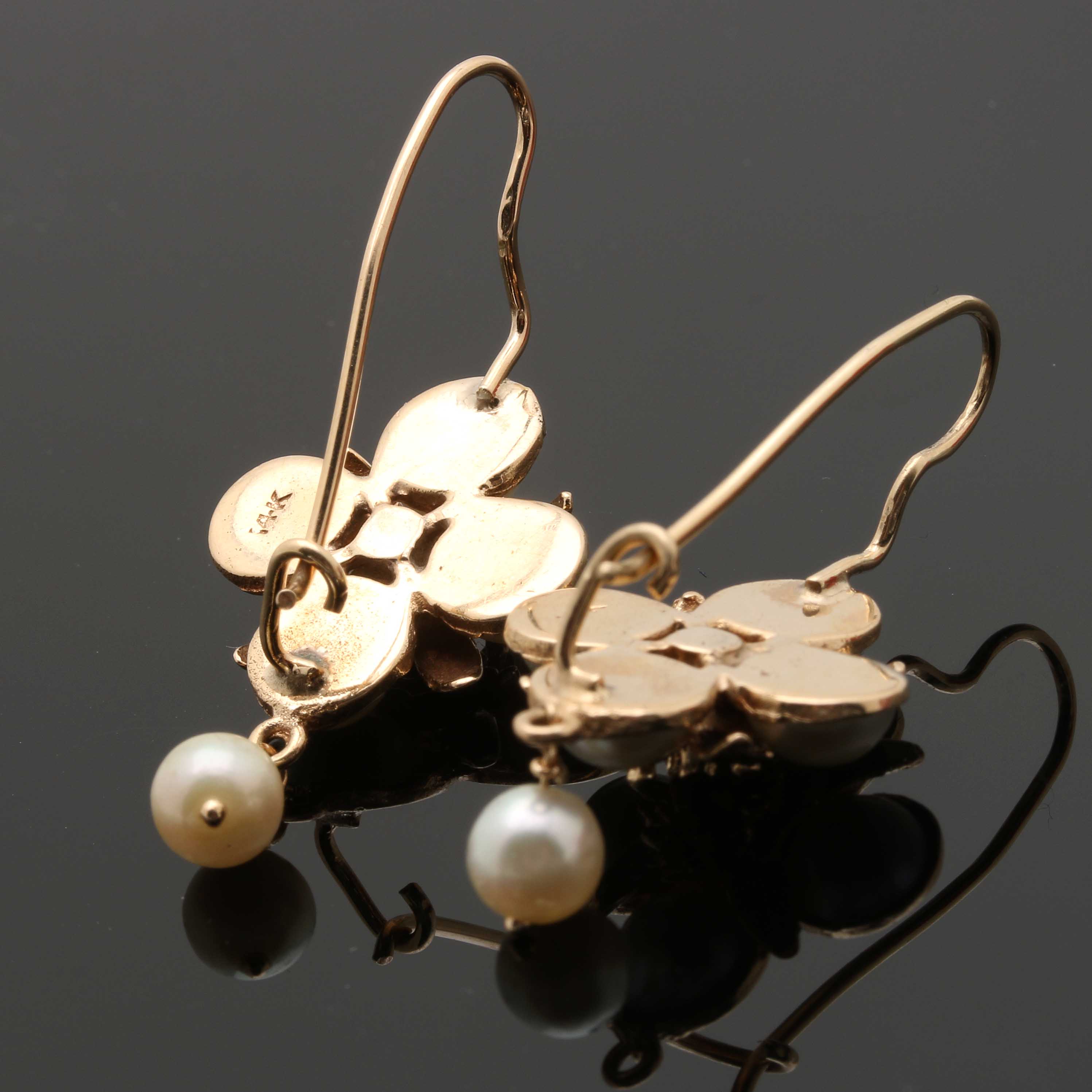 14K Yellow Gold Turquoise and Cultured Pearl Earrings