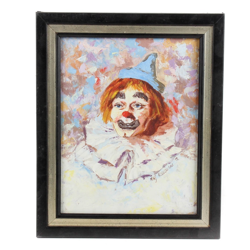 Marj Kozlowski Oil on Board Clown Portrait