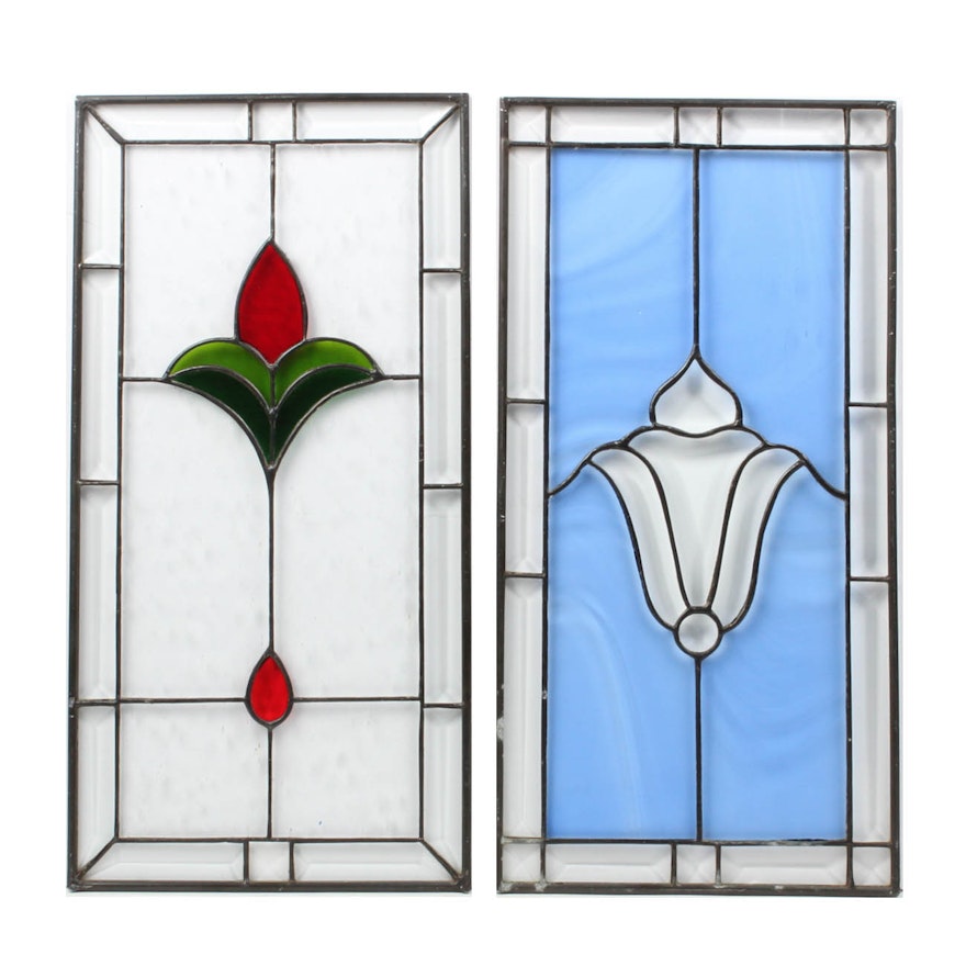 Pair of Ruth Elizabeth Green Stained Glass Panels