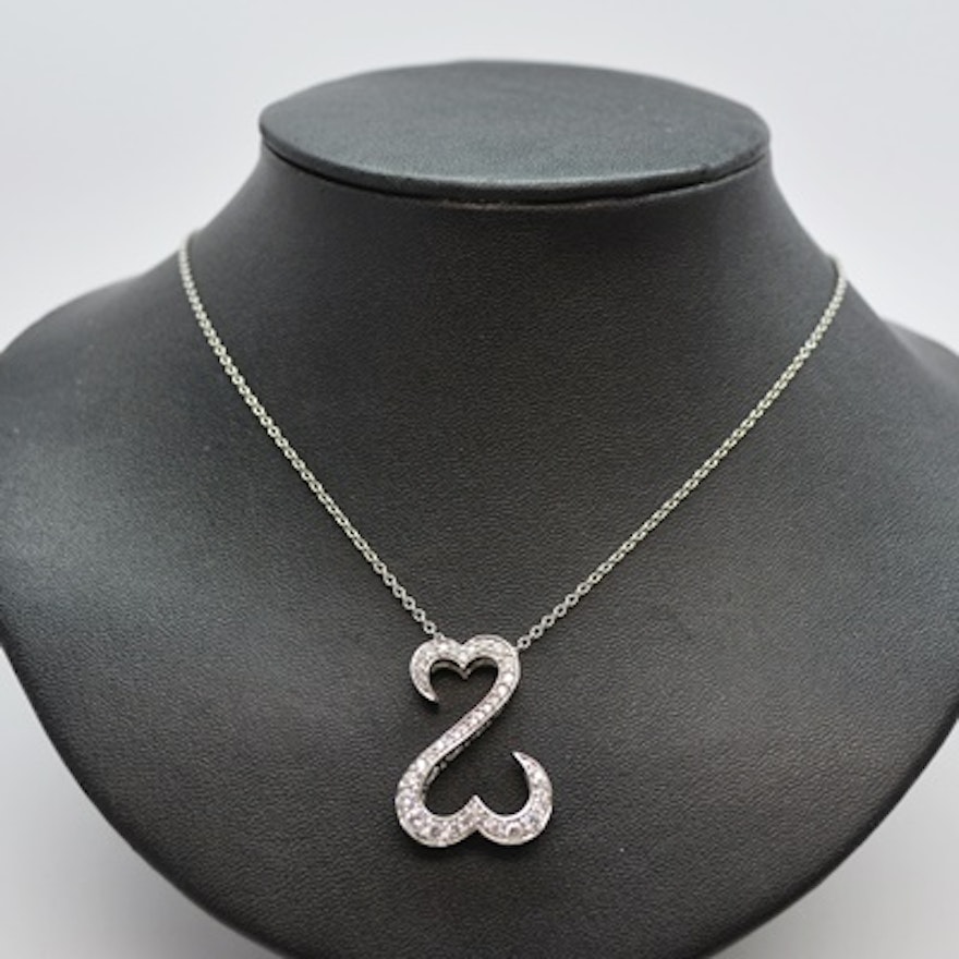 Jane Seymour "Open Heart Collection" 14K White Gold Diamond Pendant Necklace