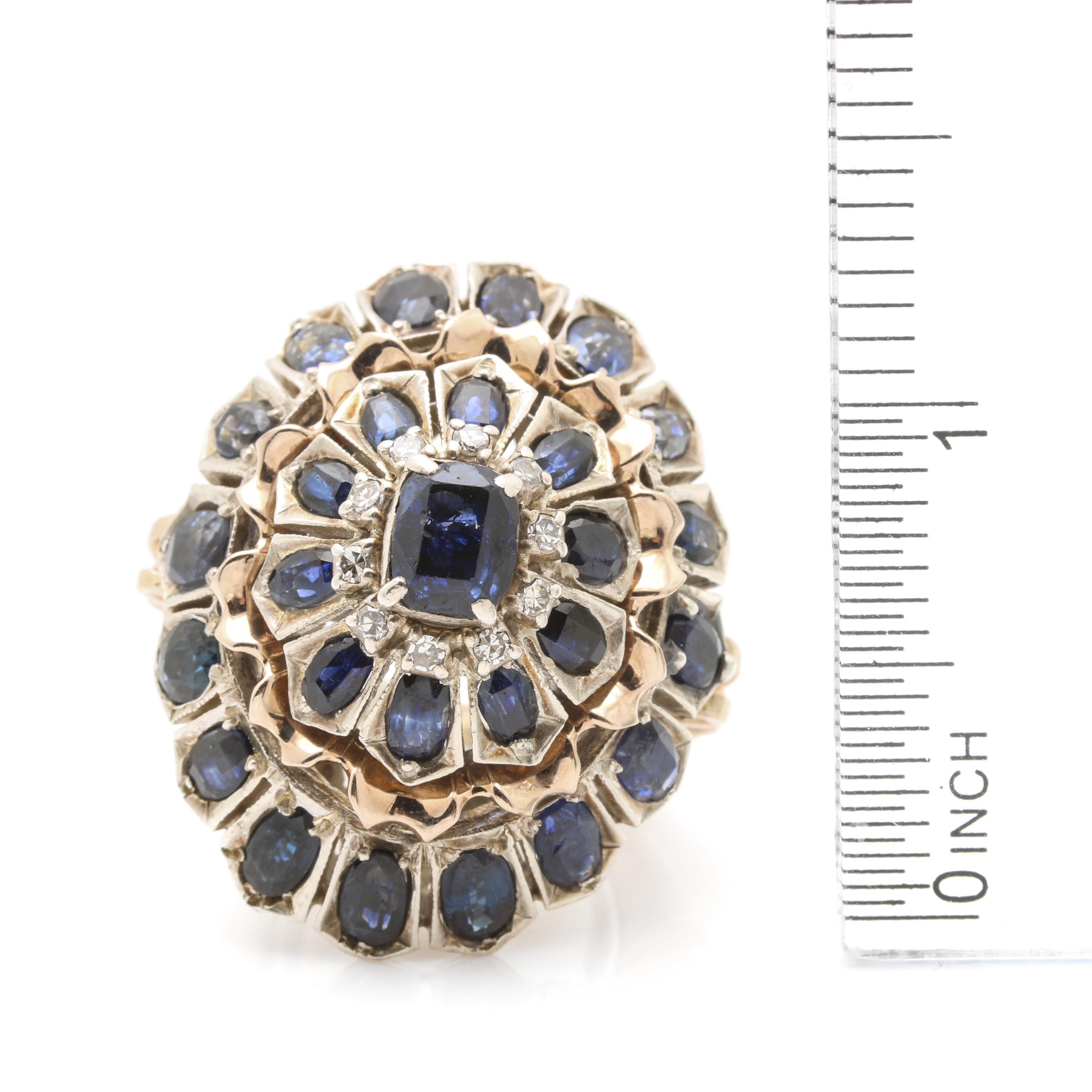 Sterling Silver and 10K Yellow Gold Sapphire and Diamond Dome Ring