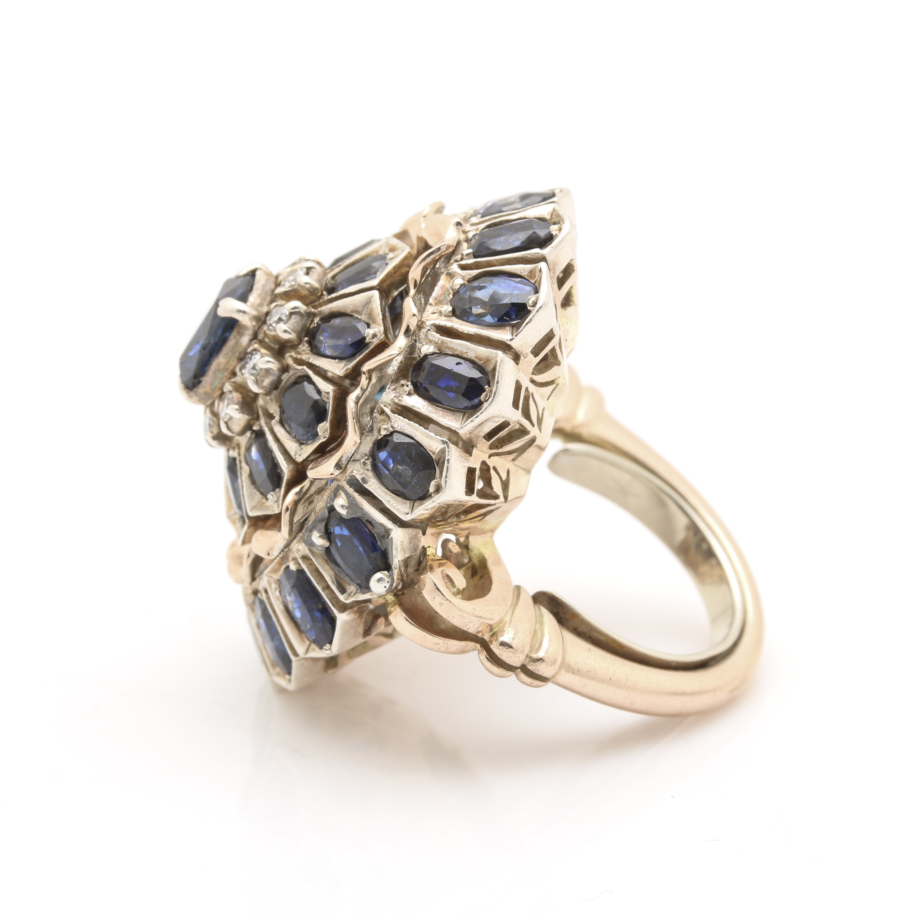Sterling Silver and 10K Yellow Gold Sapphire and Diamond Dome Ring