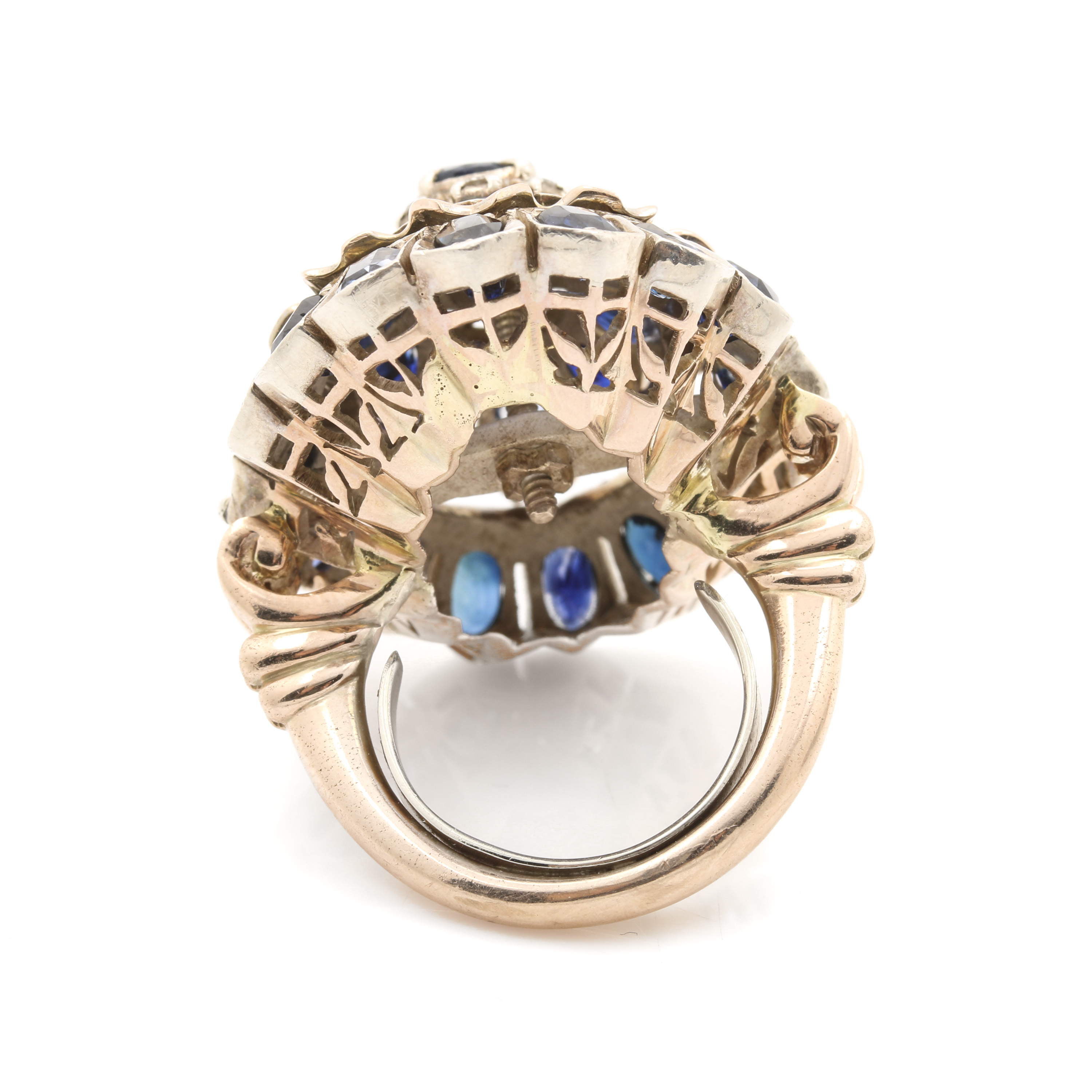 Sterling Silver and 10K Yellow Gold Sapphire and Diamond Dome Ring