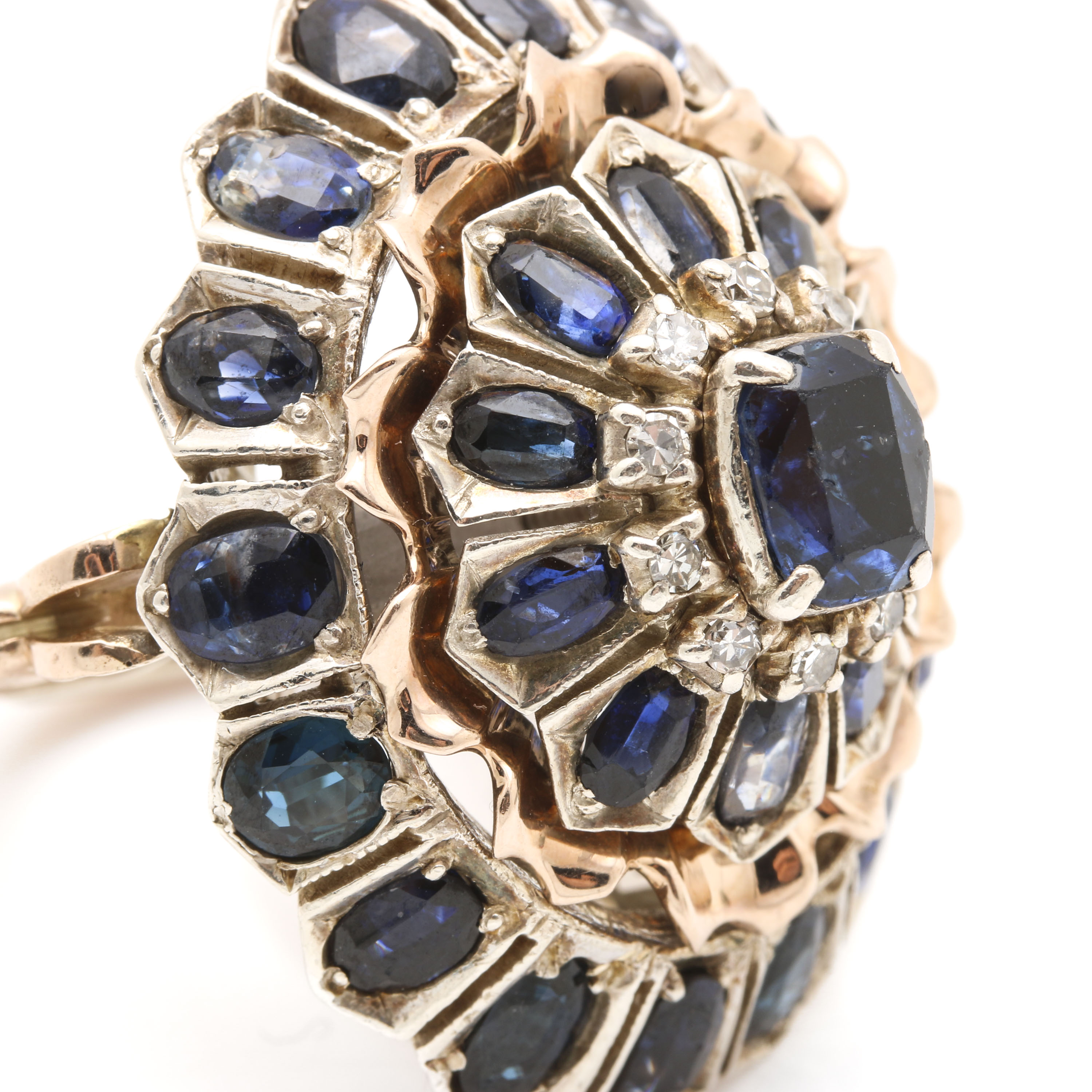 Sterling Silver and 10K Yellow Gold Sapphire and Diamond Dome Ring