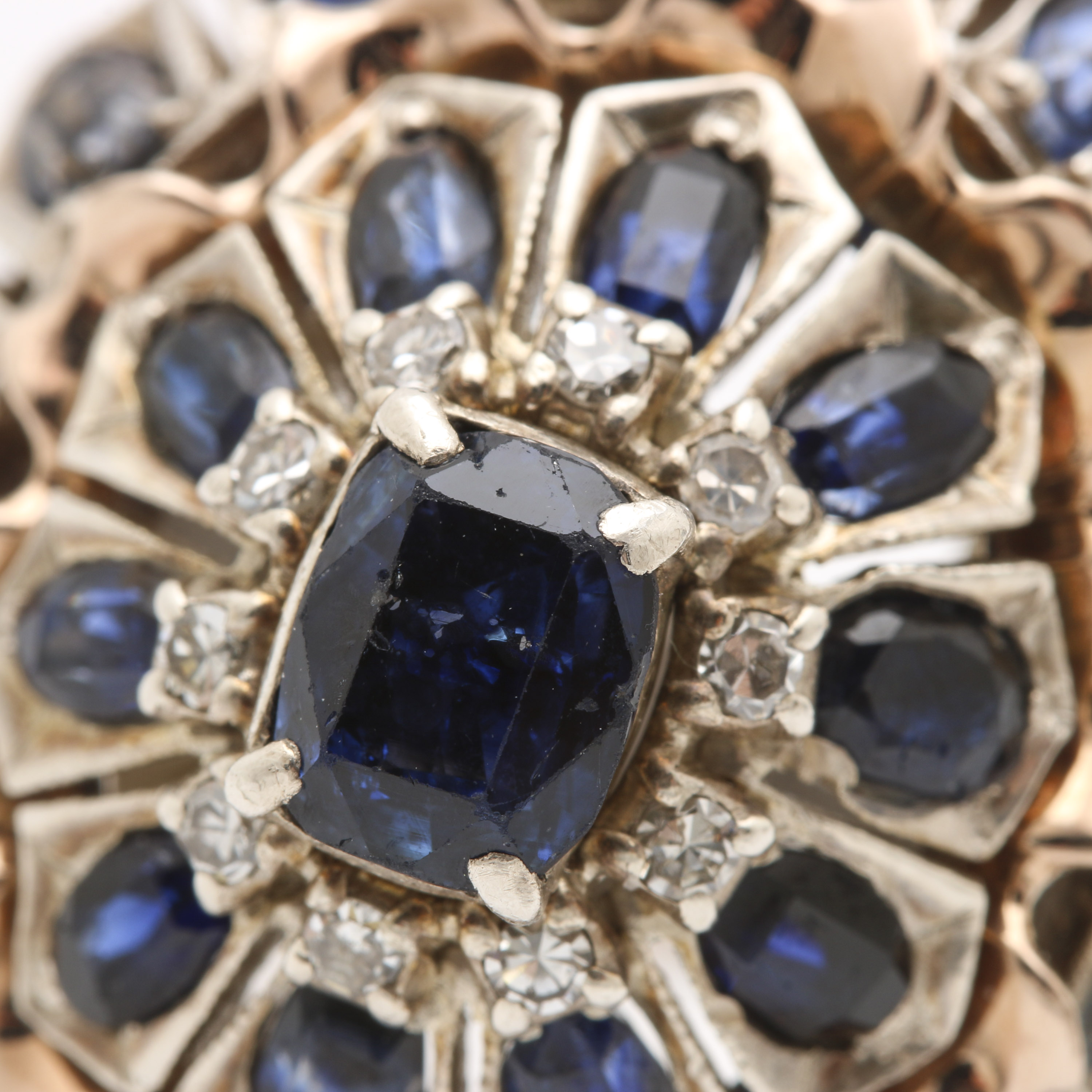 Sterling Silver and 10K Yellow Gold Sapphire and Diamond Dome Ring