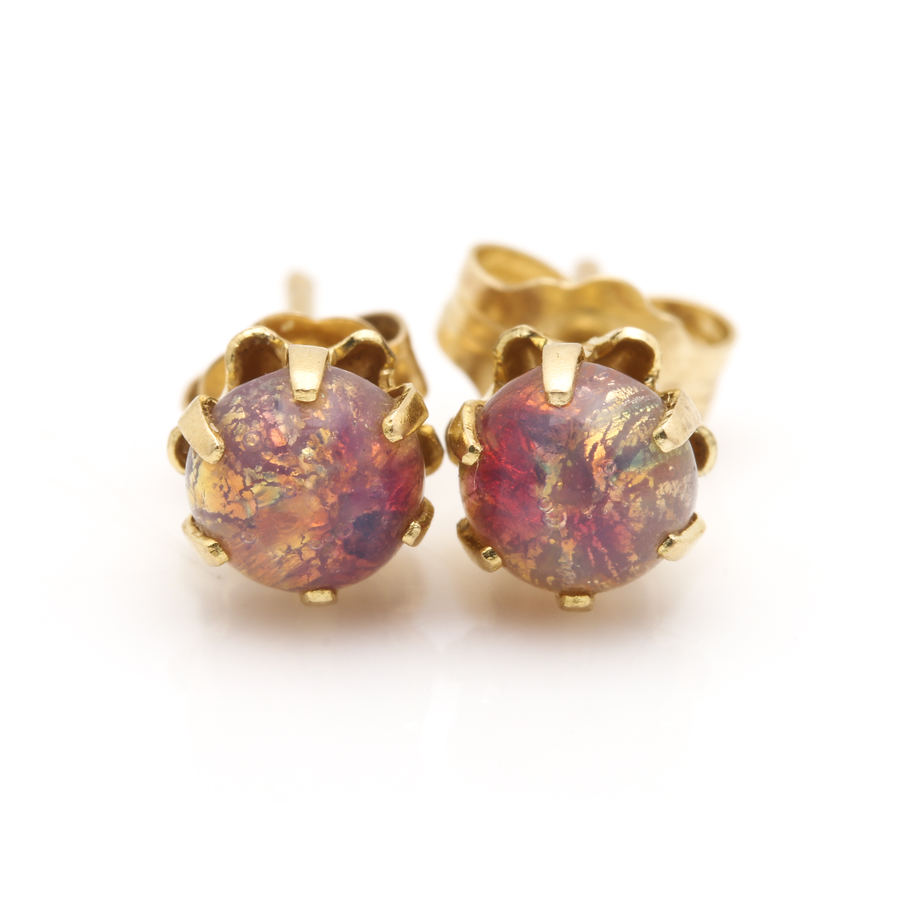 14K Yellow Gold Glass Stud Earrings