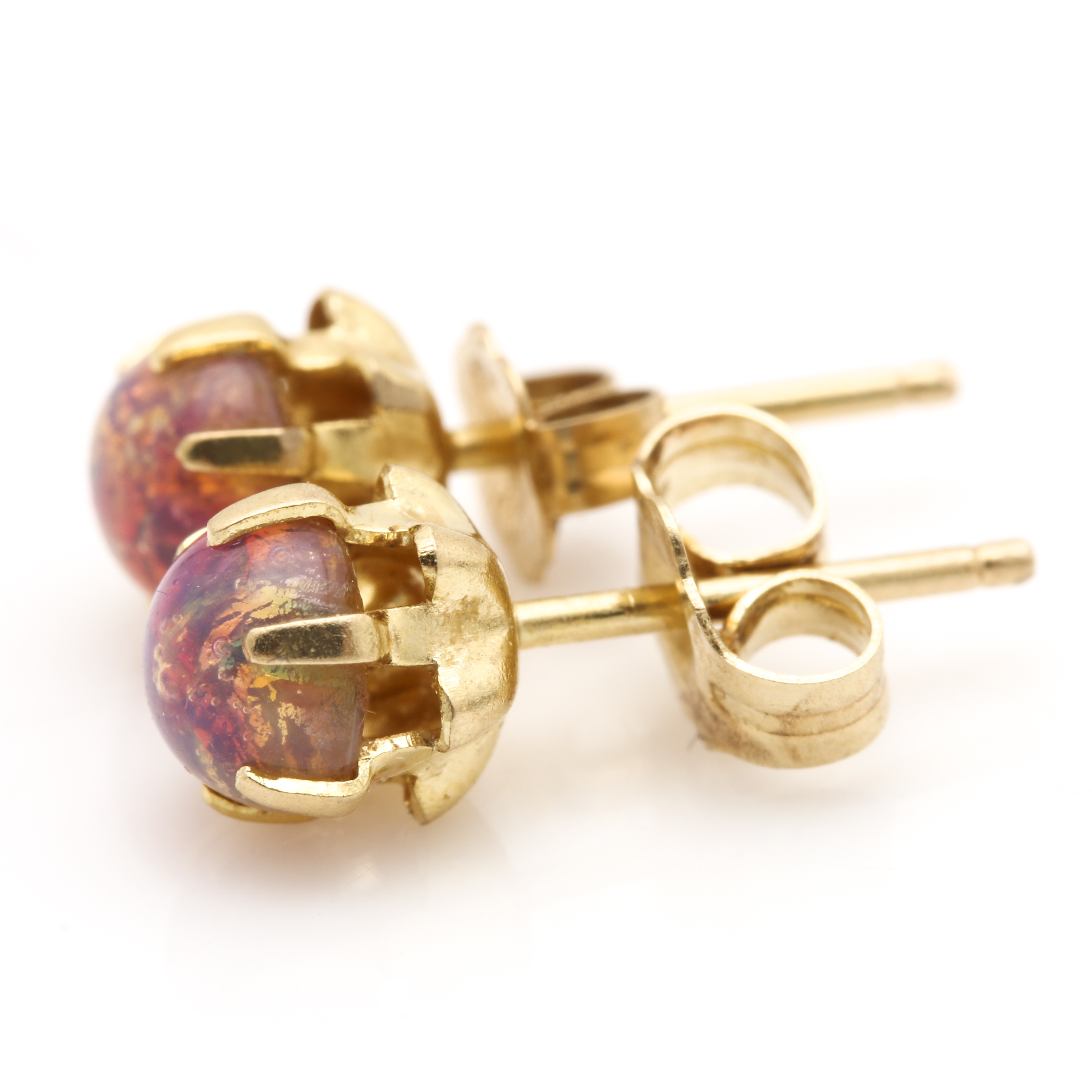 14K Yellow Gold Glass Stud Earrings