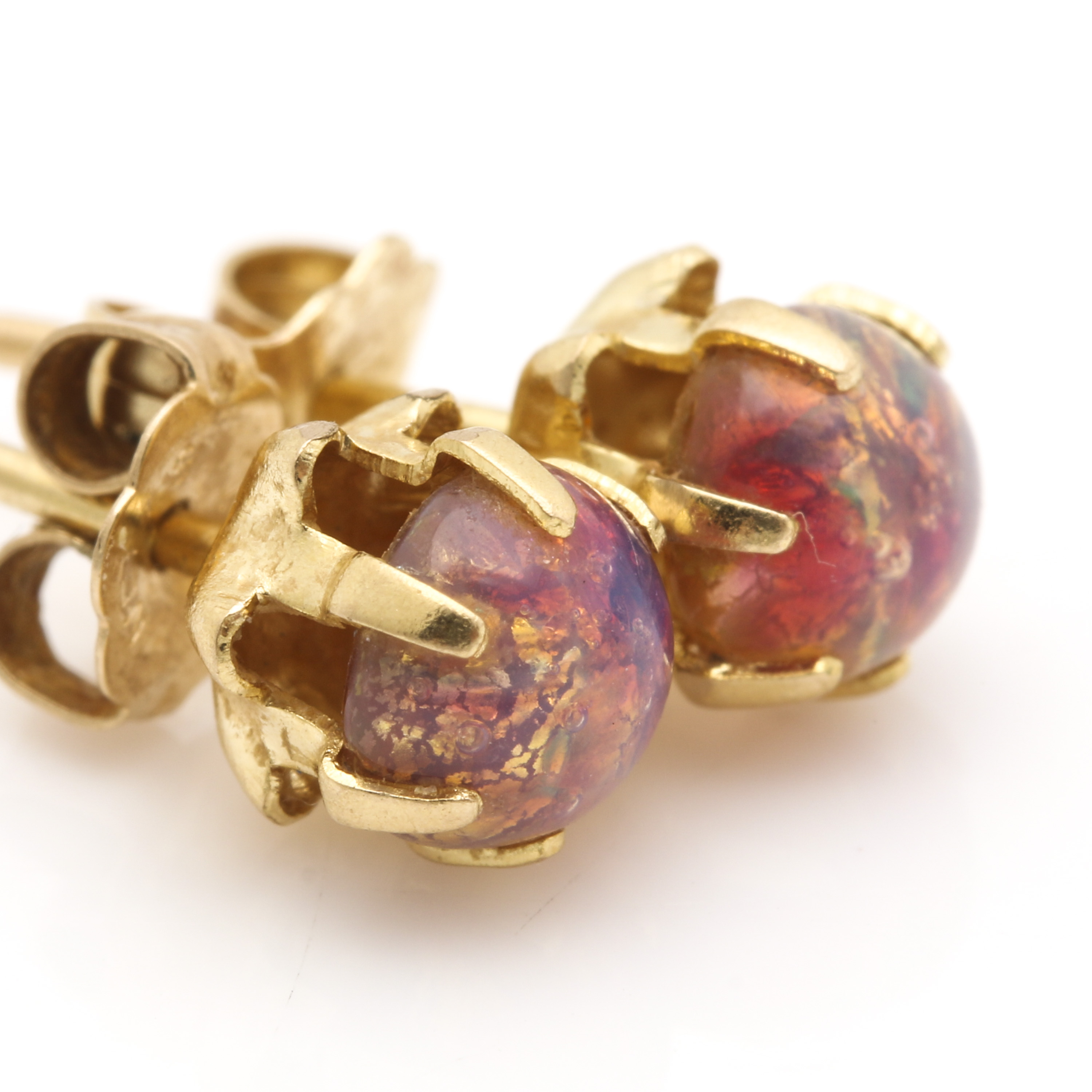 14K Yellow Gold Glass Stud Earrings