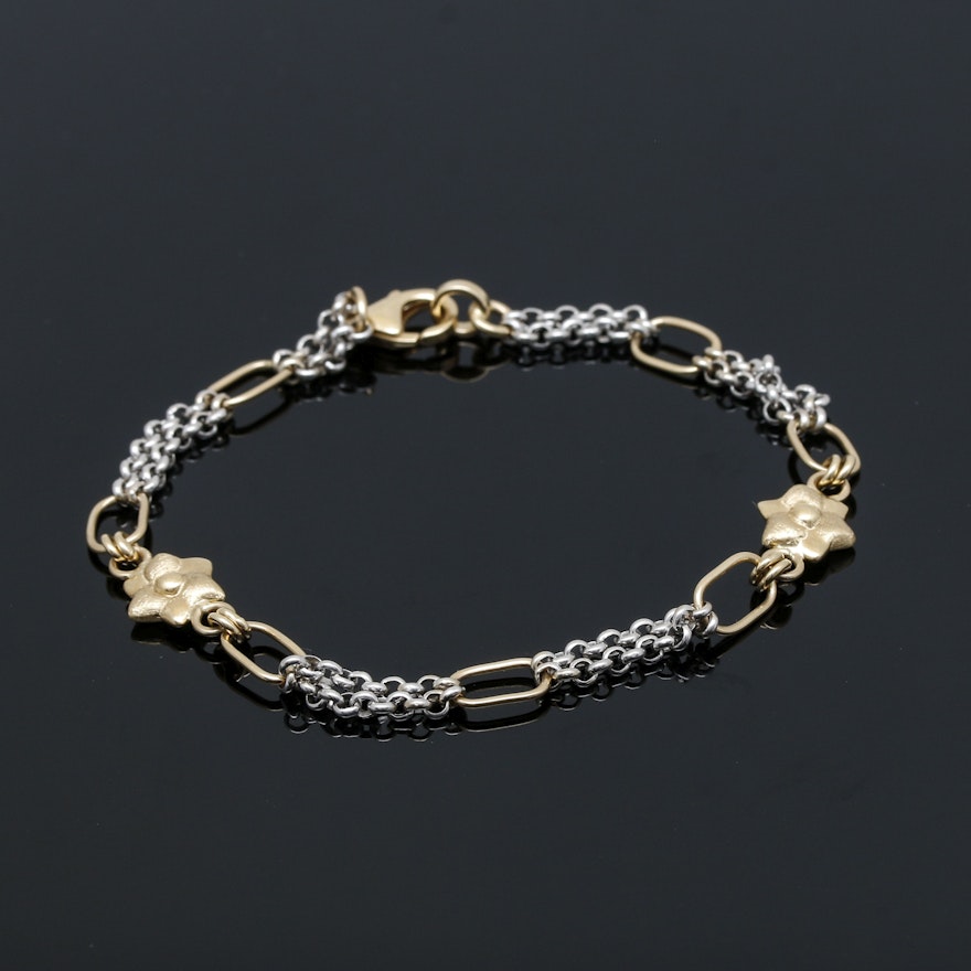 14K White and Yellow Gold Floral Bracelet