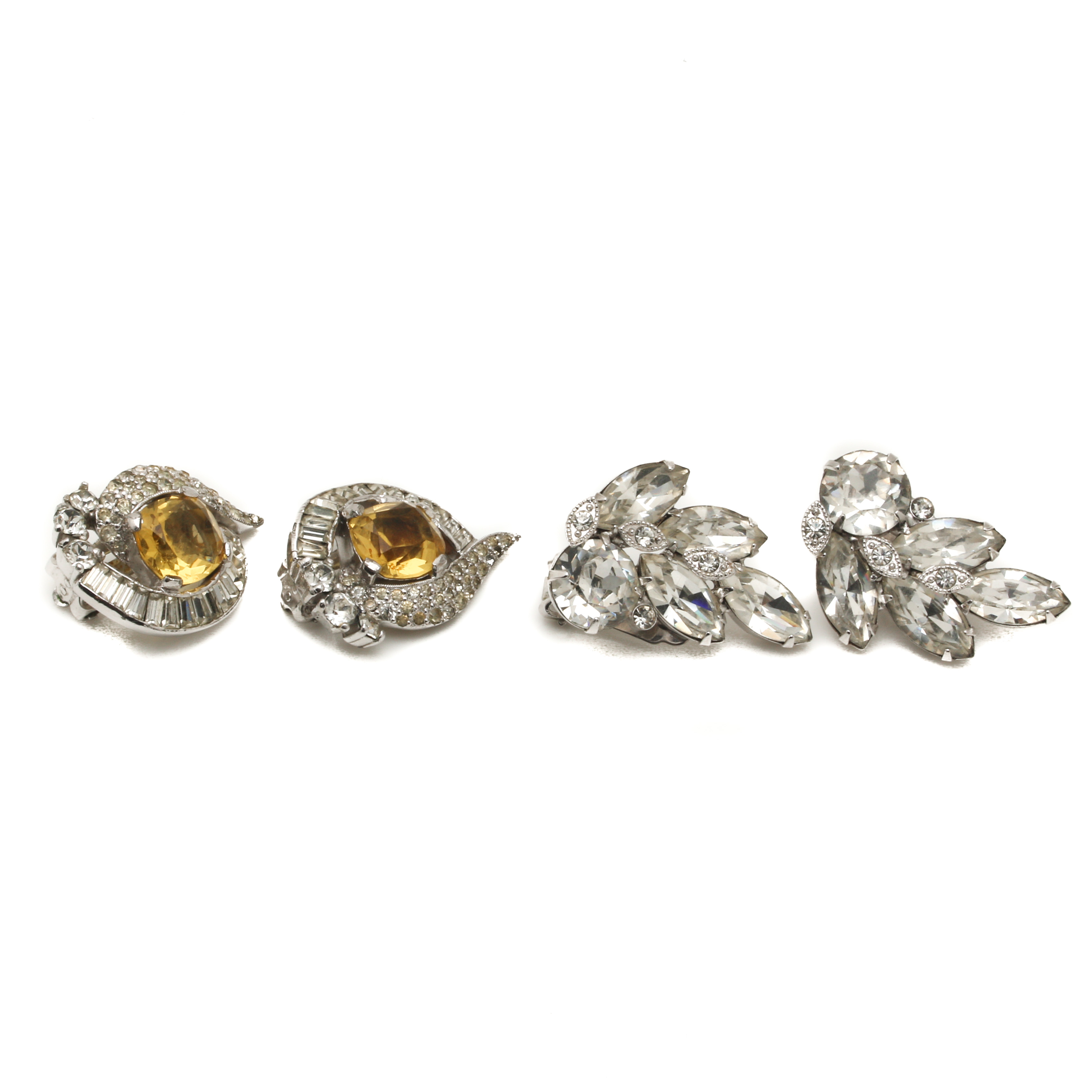 Selection of Eisenberg and Jomaz Silver Tone Glass Demi Parure Jewelry