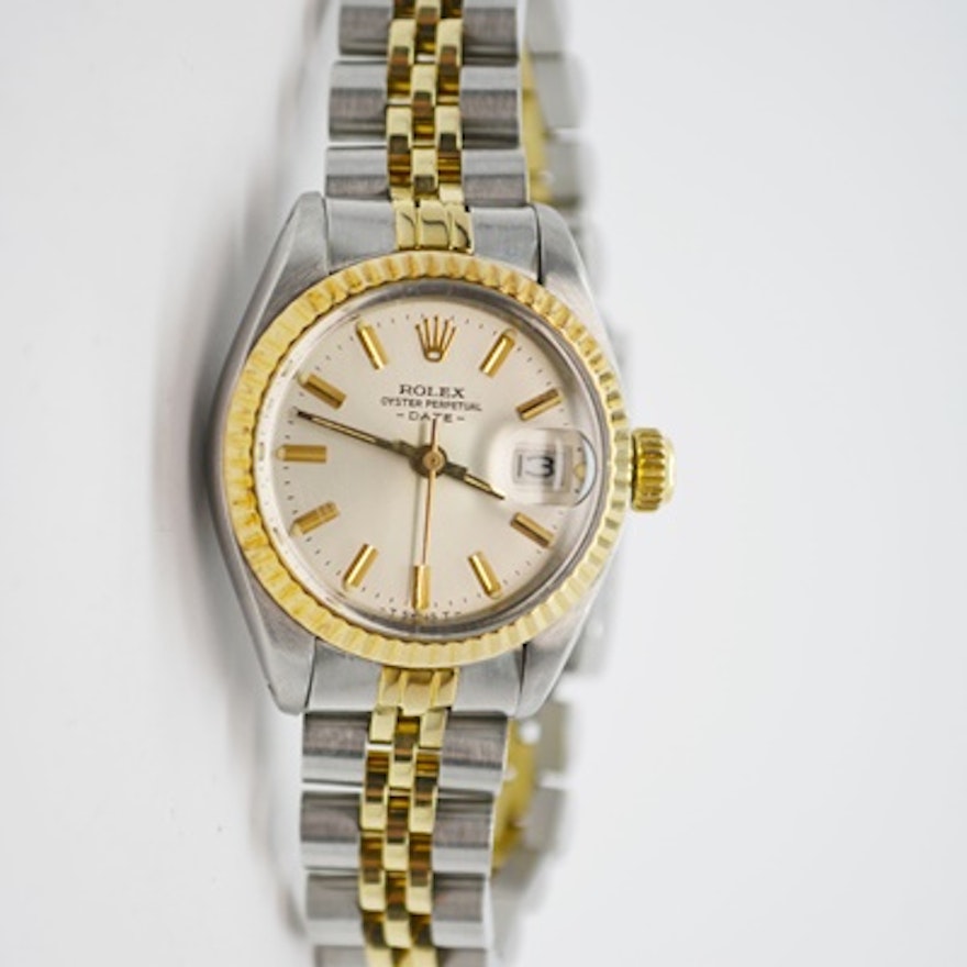 Rolex Oyster Perpetual Date 14K Yellow Gold and Stainless Steel Wristwatch