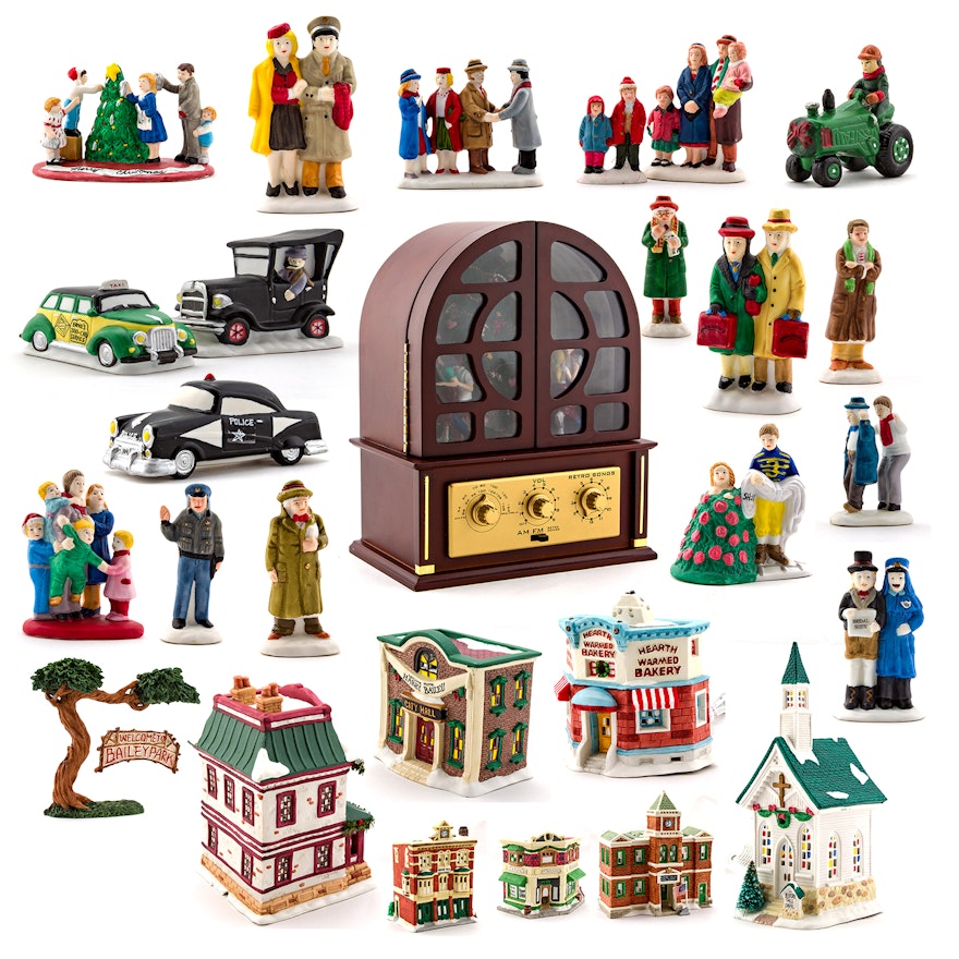 "It's A Wonderful Life" Ceramic Holiday Town and Reproduction AM/FM Radio