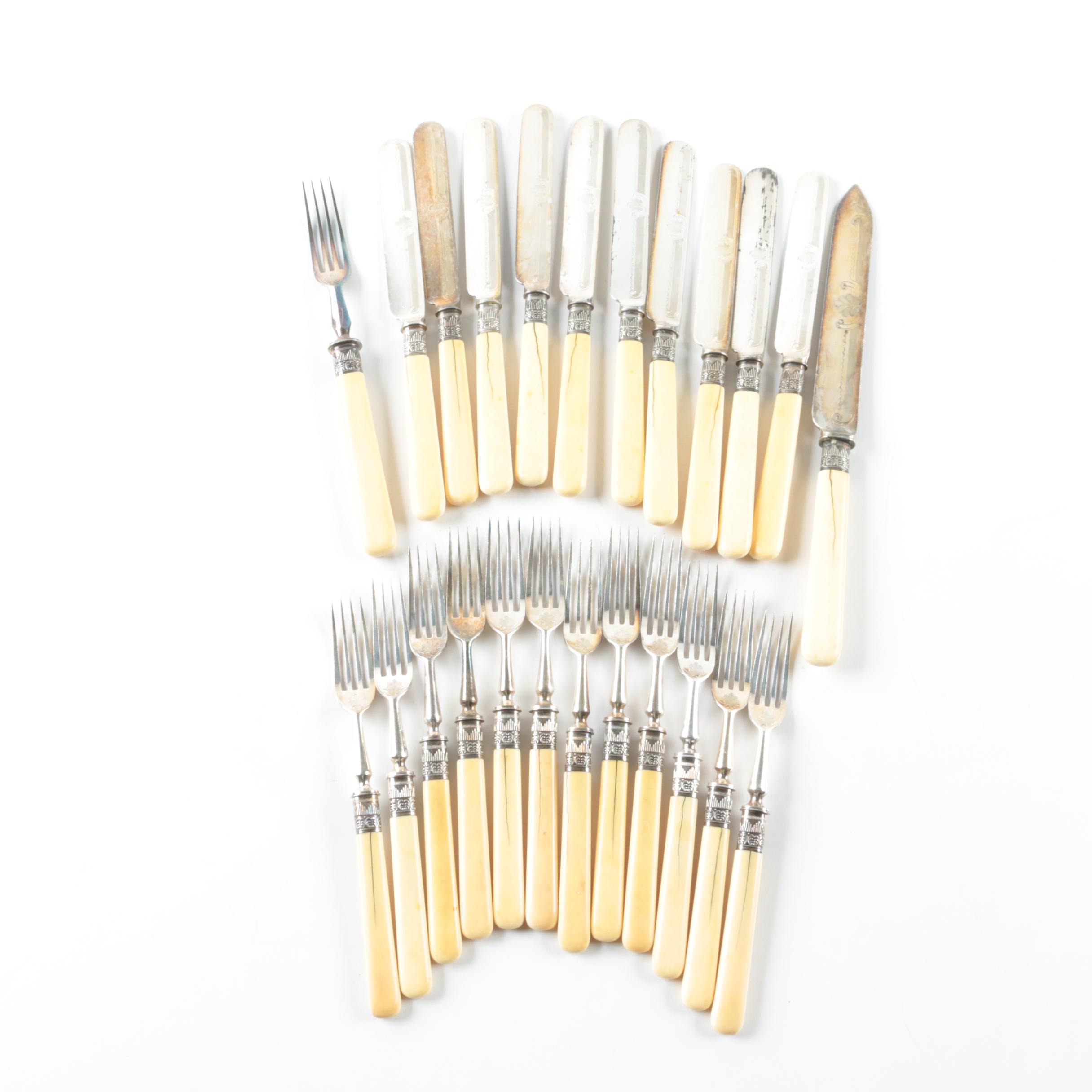 Set of Celluloid Handled Silver Plate Flatware