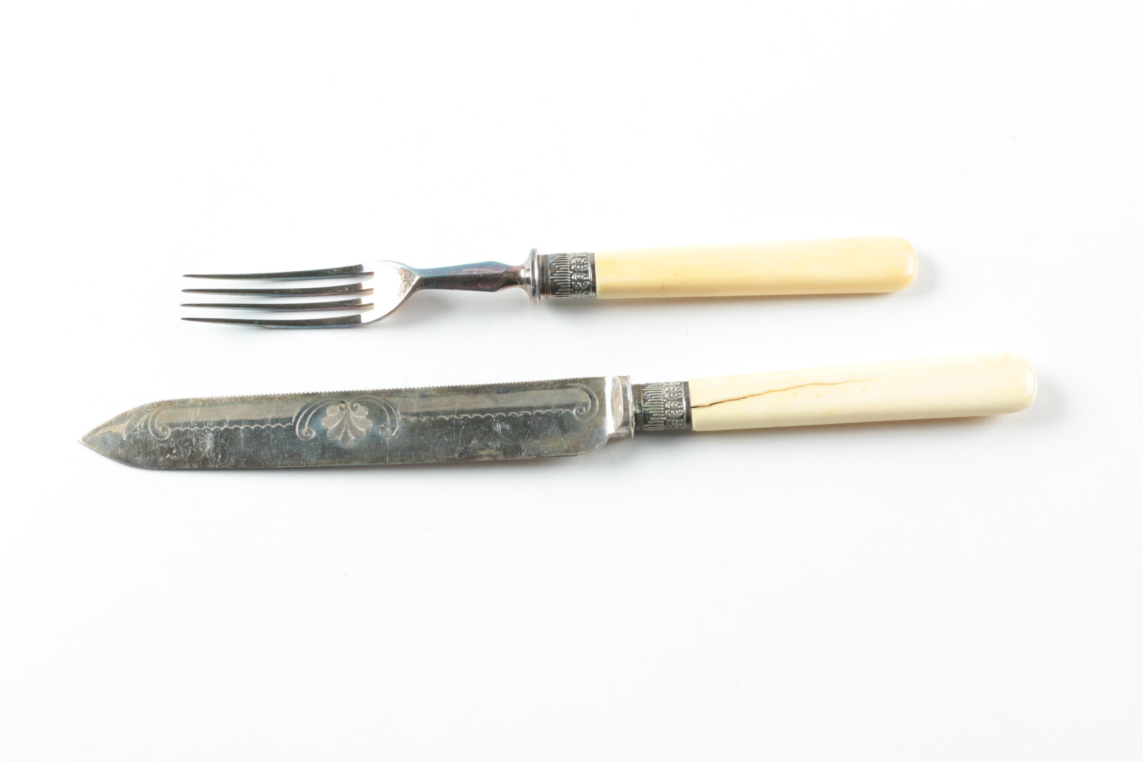 Set of Celluloid Handled Silver Plate Flatware