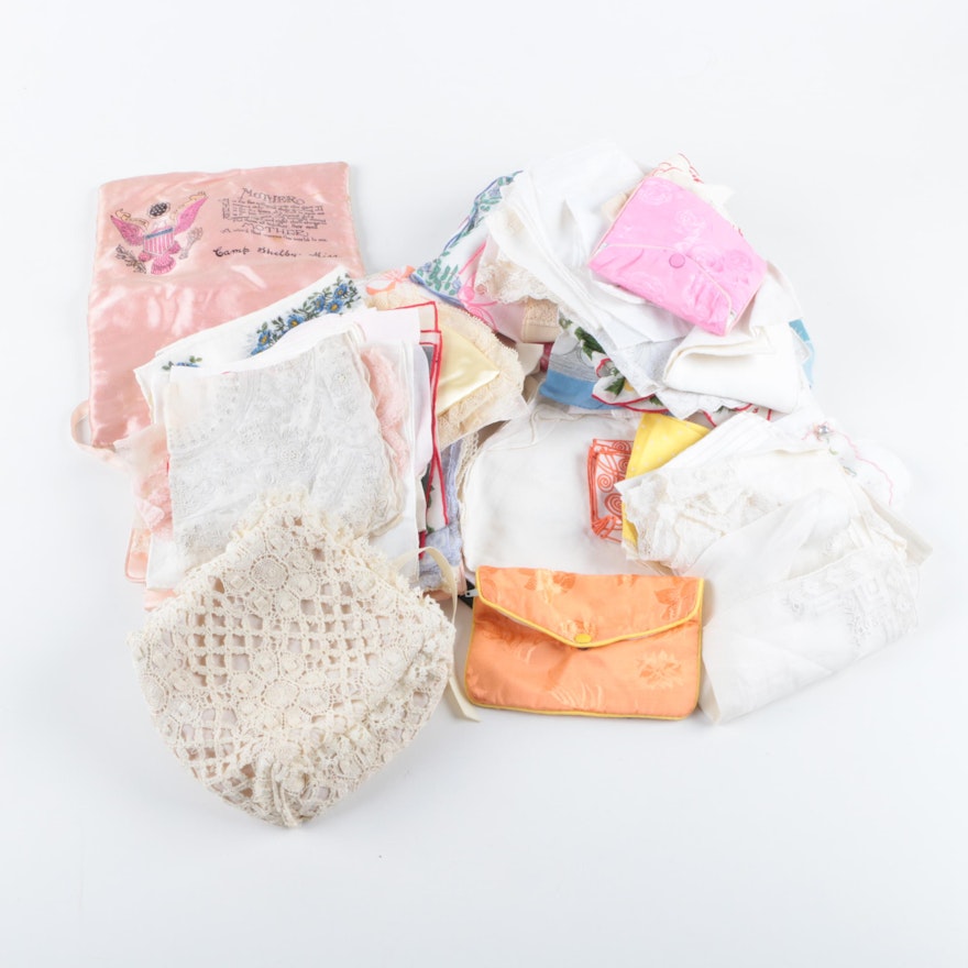 Assorted Linens and Handbags