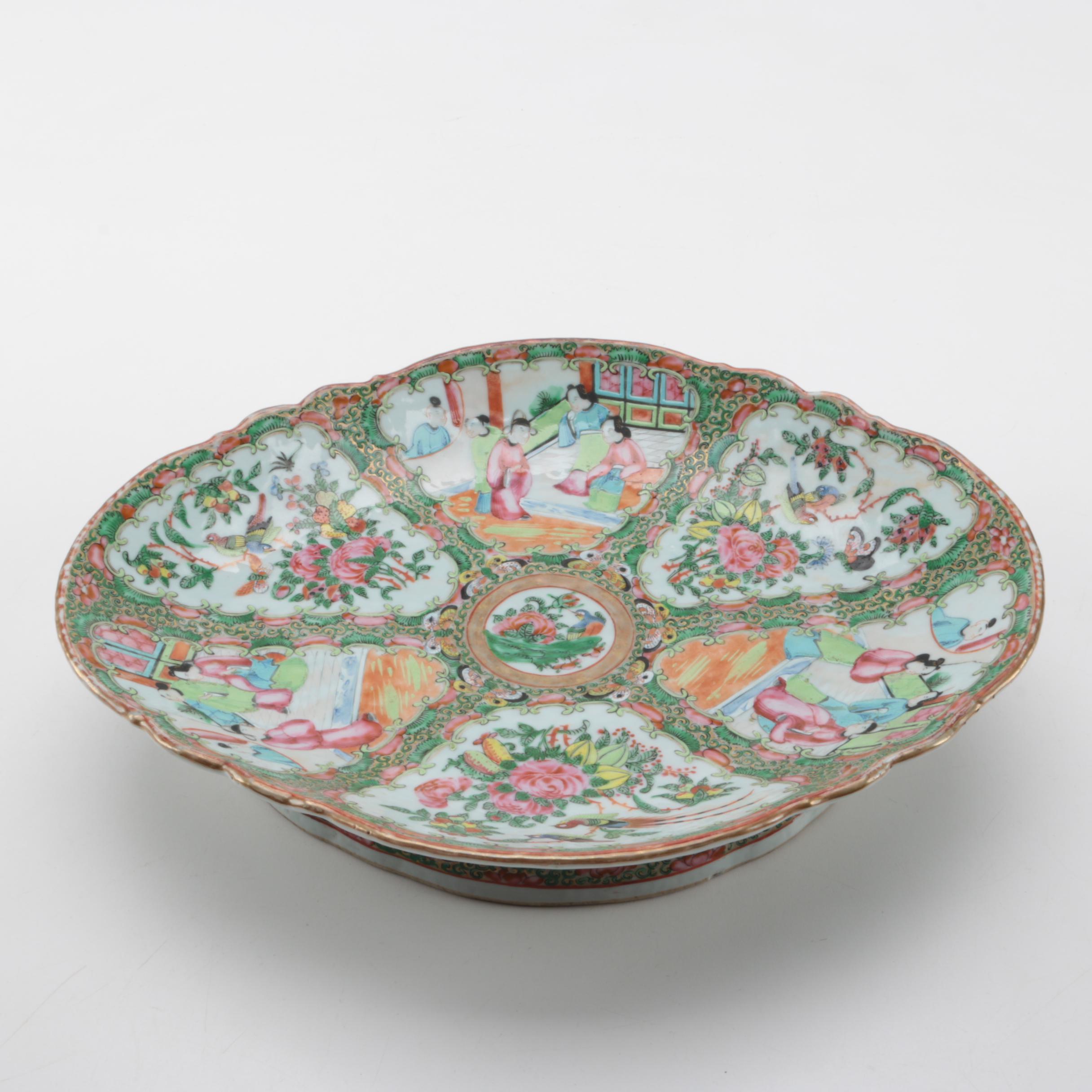 Antique Chinese Rose Medallion Footed Serving Platter