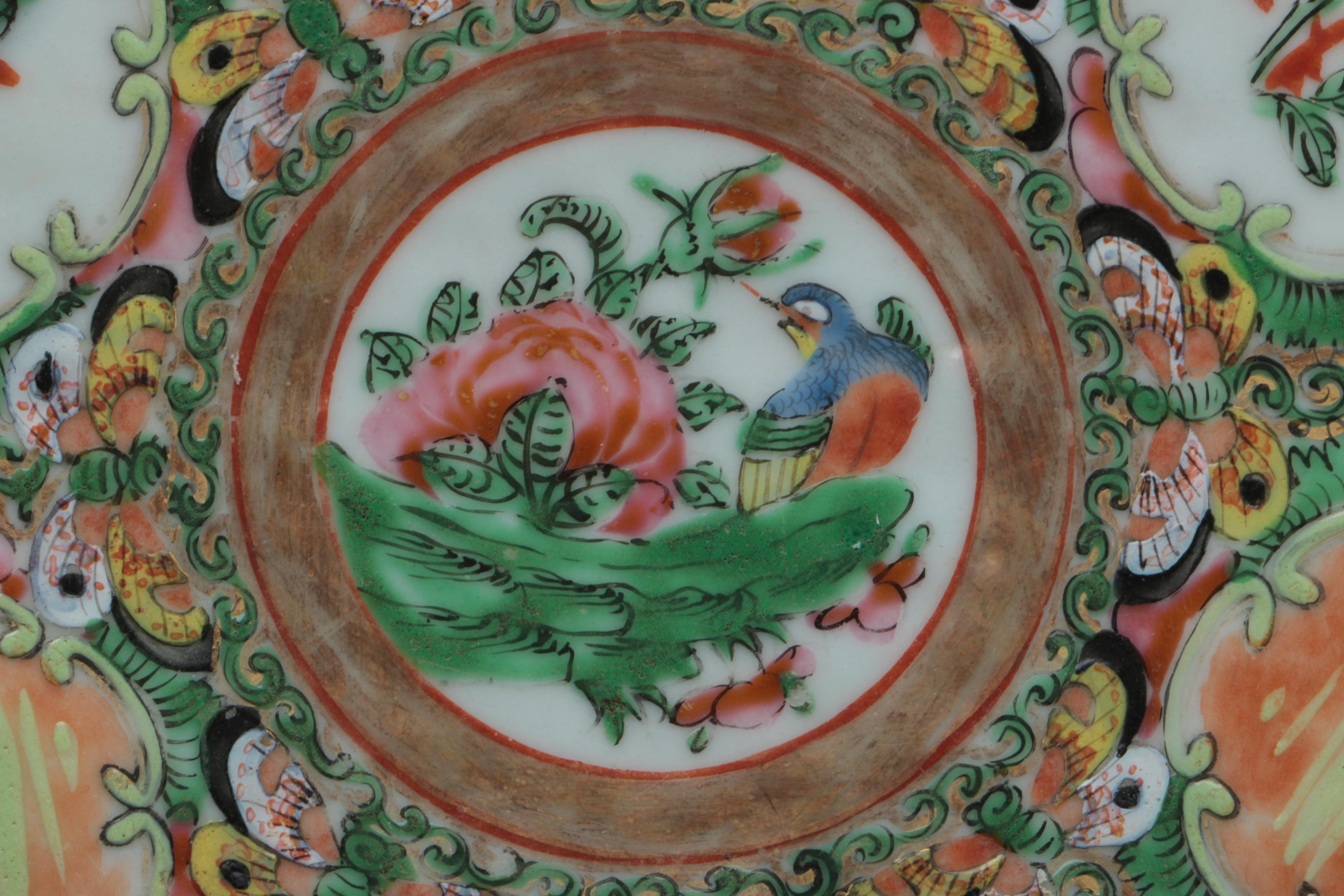 Antique Chinese Rose Medallion Footed Serving Platter